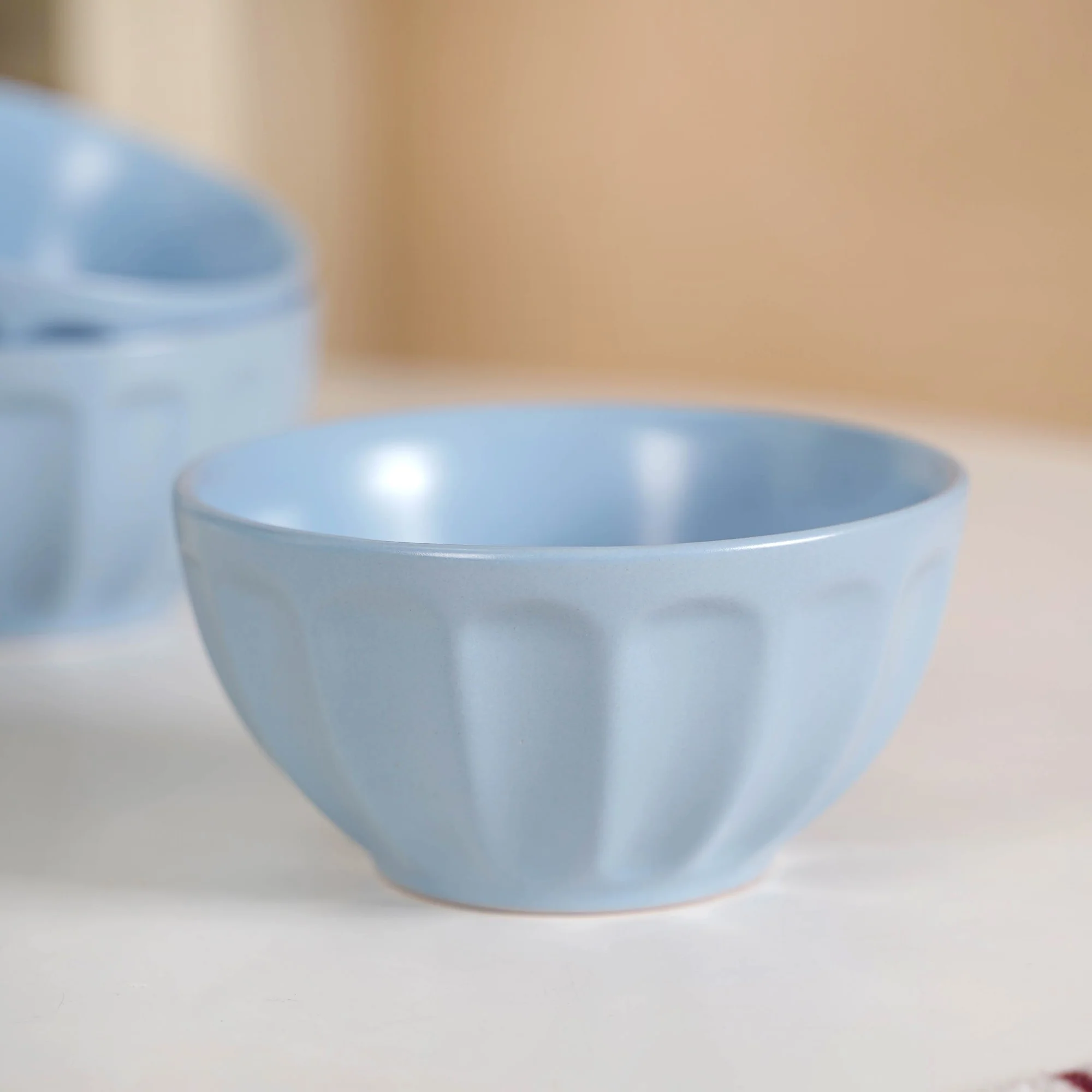 Embossed Baby Blue Ceramic Bowl Set Of 4 580ml - Image 6