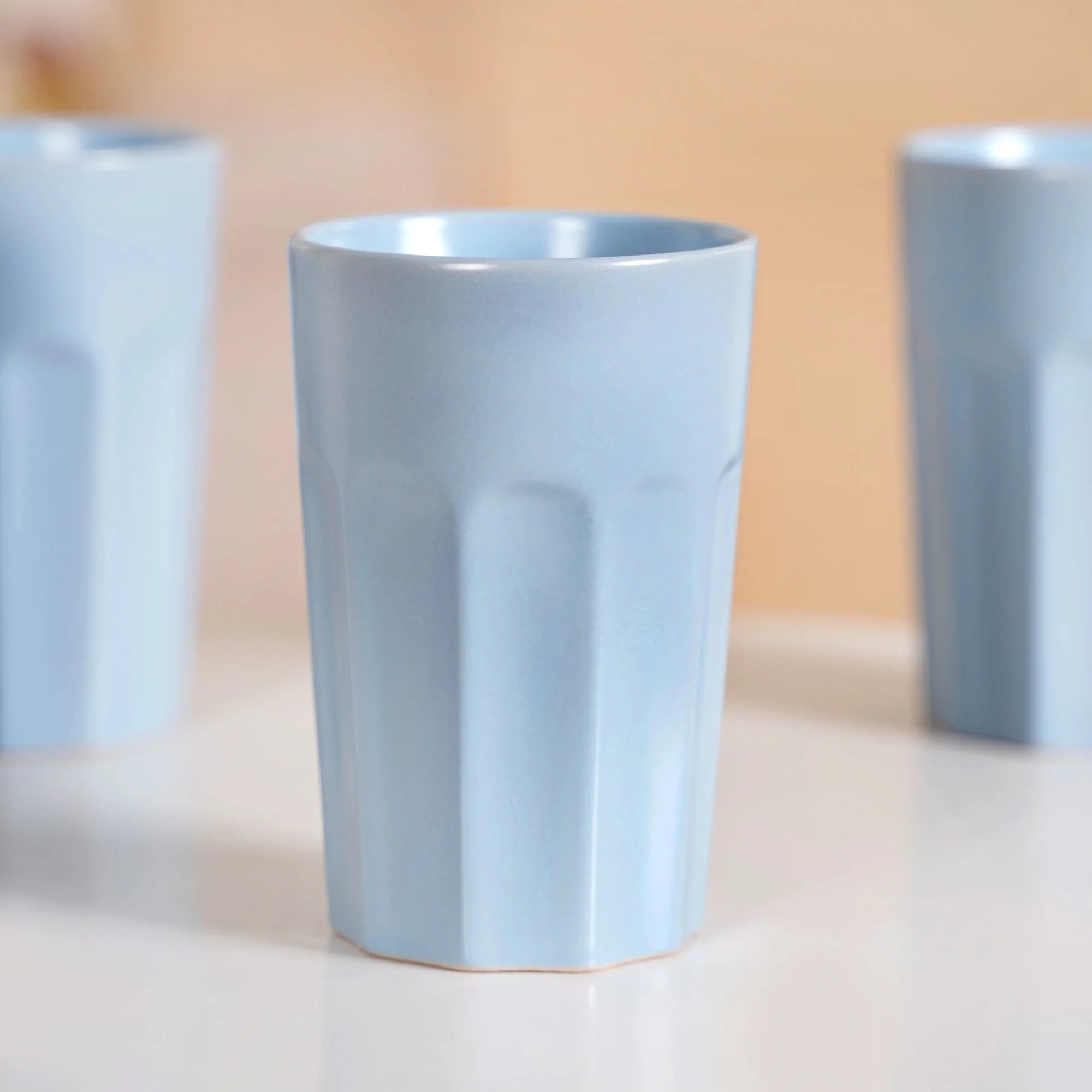 Embossed Baby Blue Ceramic Tumbler Set Of 4 380ml - Image 5