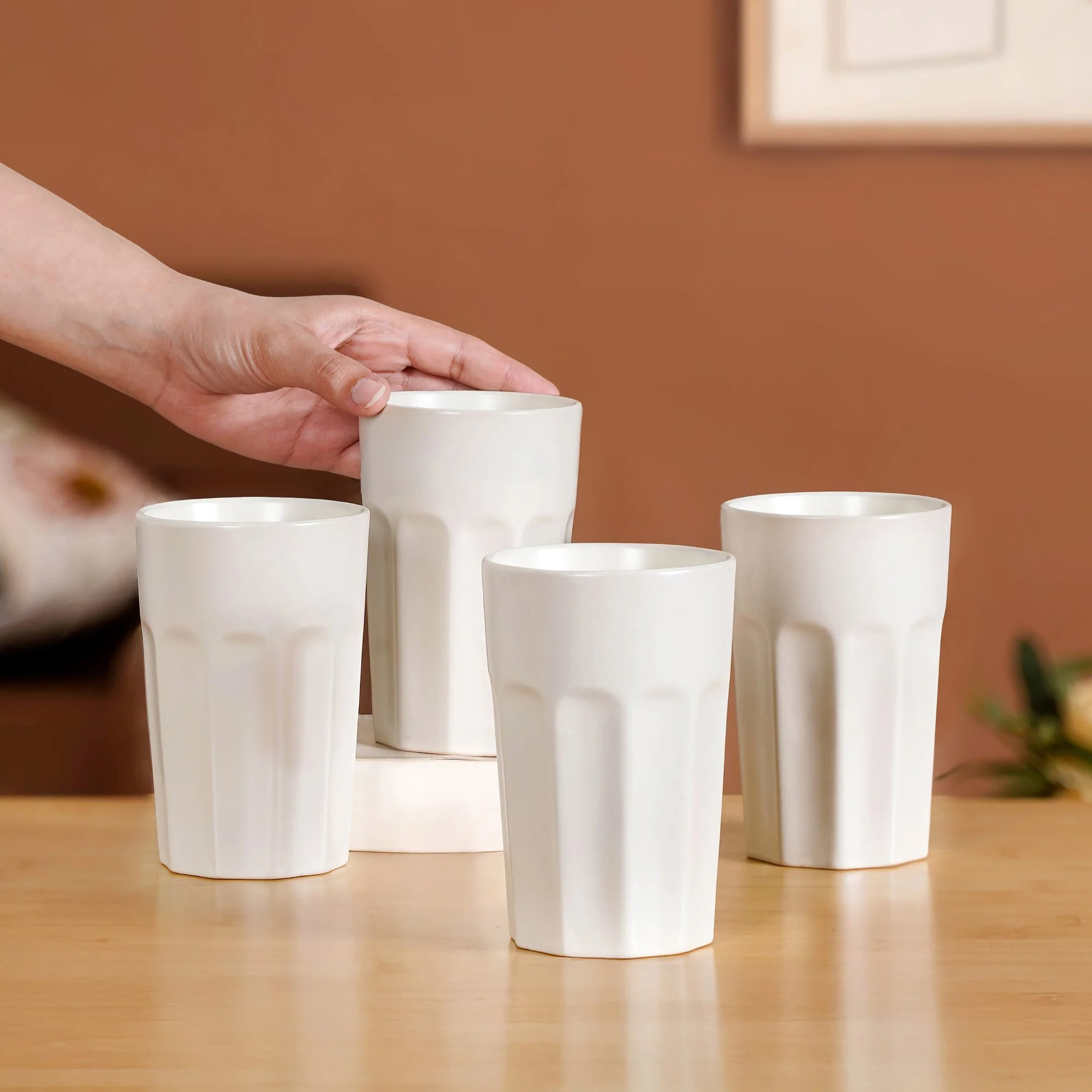 Embossed Cannoli Cream Ceramic Tumbler Set Of 4 380ml - Image 2