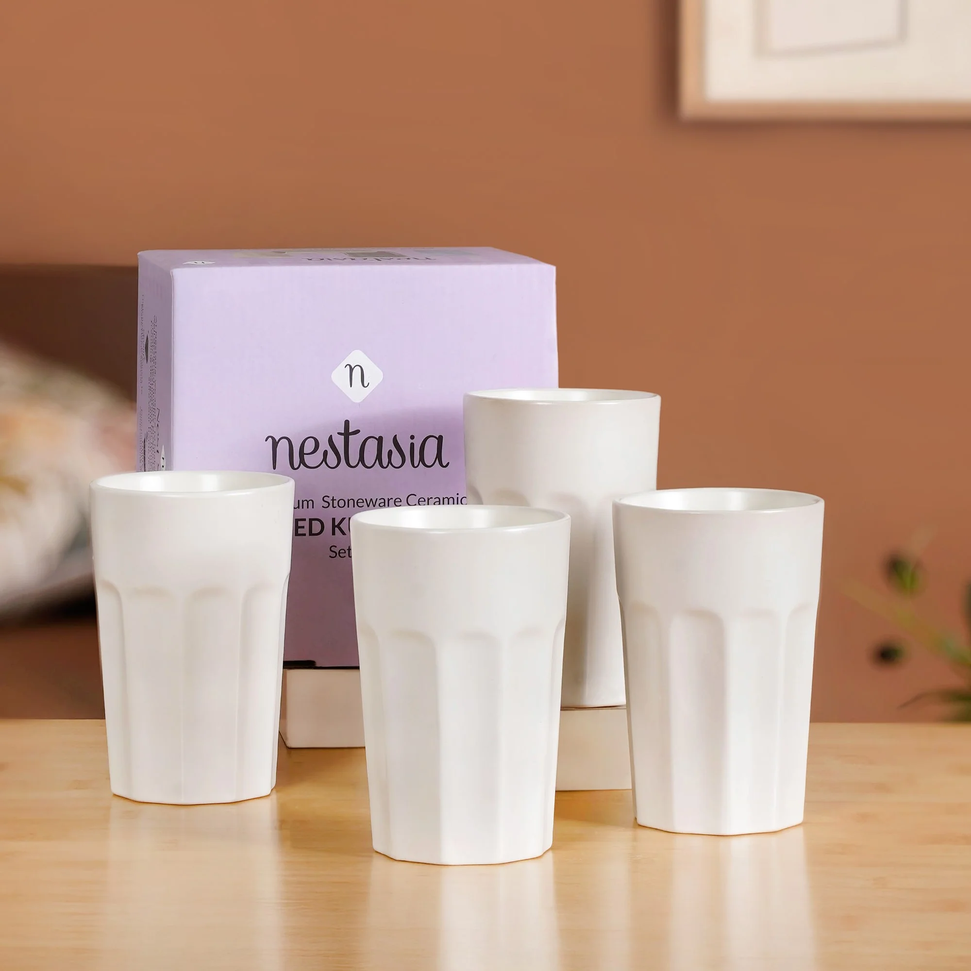 Embossed Cannoli Cream Ceramic Tumbler Set Of 4 380ml - Image 7