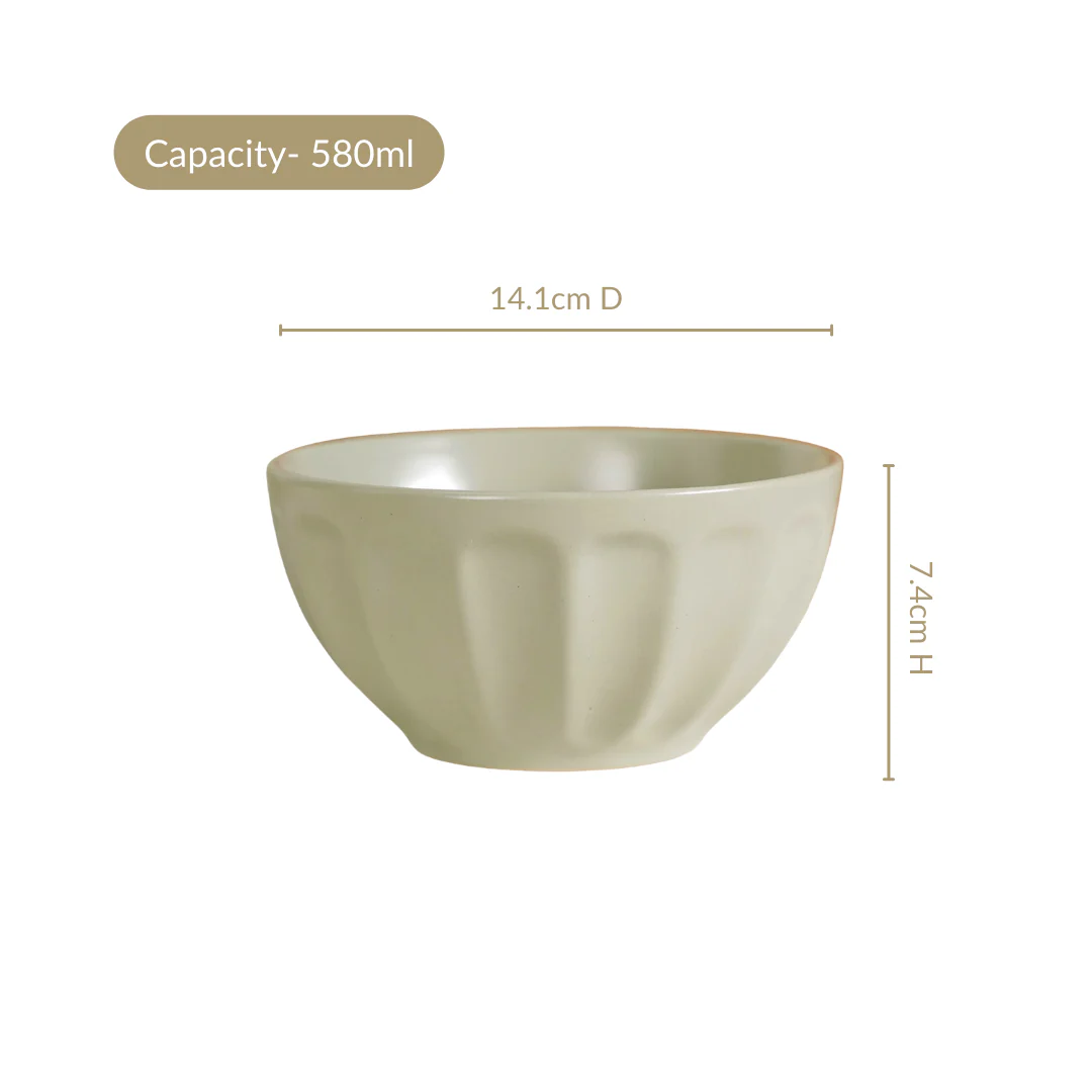 Embossed Ceramic Sage Green Bowl Set Of 4 580ml - Image 4