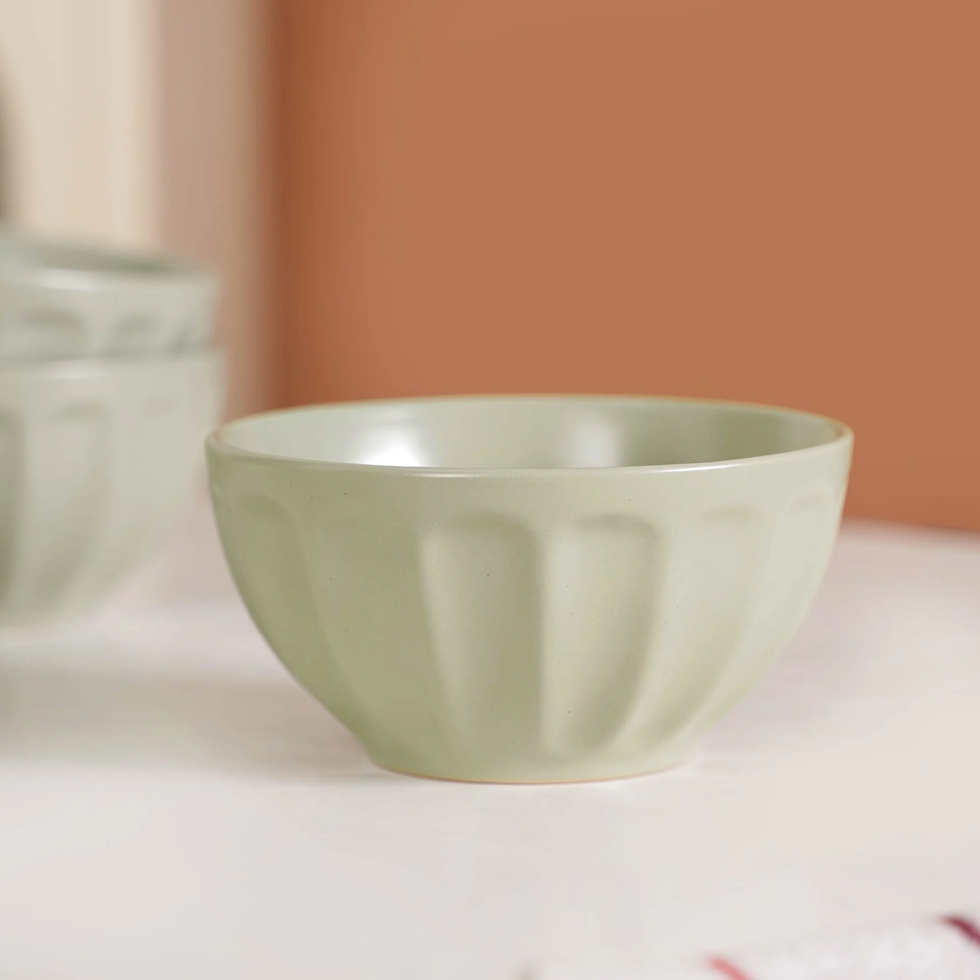 Embossed Ceramic Sage Green Bowl Set Of 4 580ml - Image 6