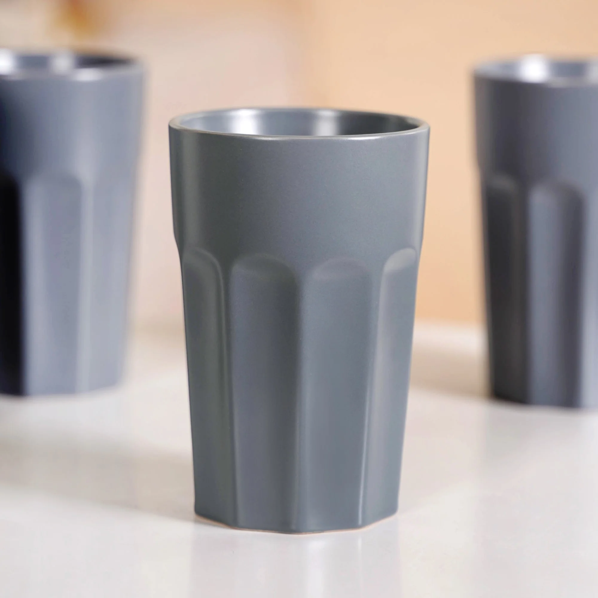 Embossed Cool Grey Ceramic Tumbler Set Of 4 380ml - Image 5