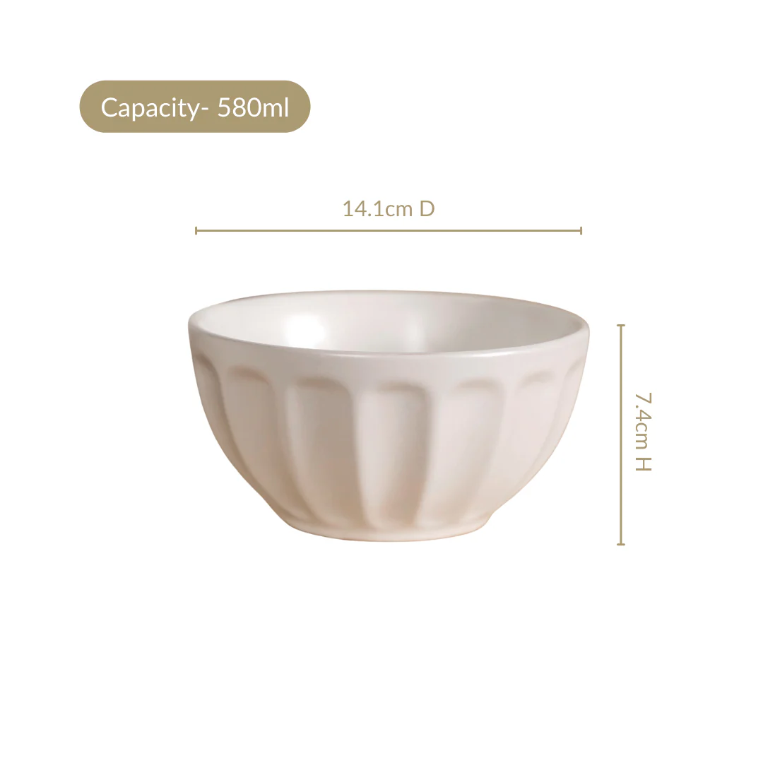 Embossed Cream Ceramic Bowl Set Of 4 580ml - Image 4