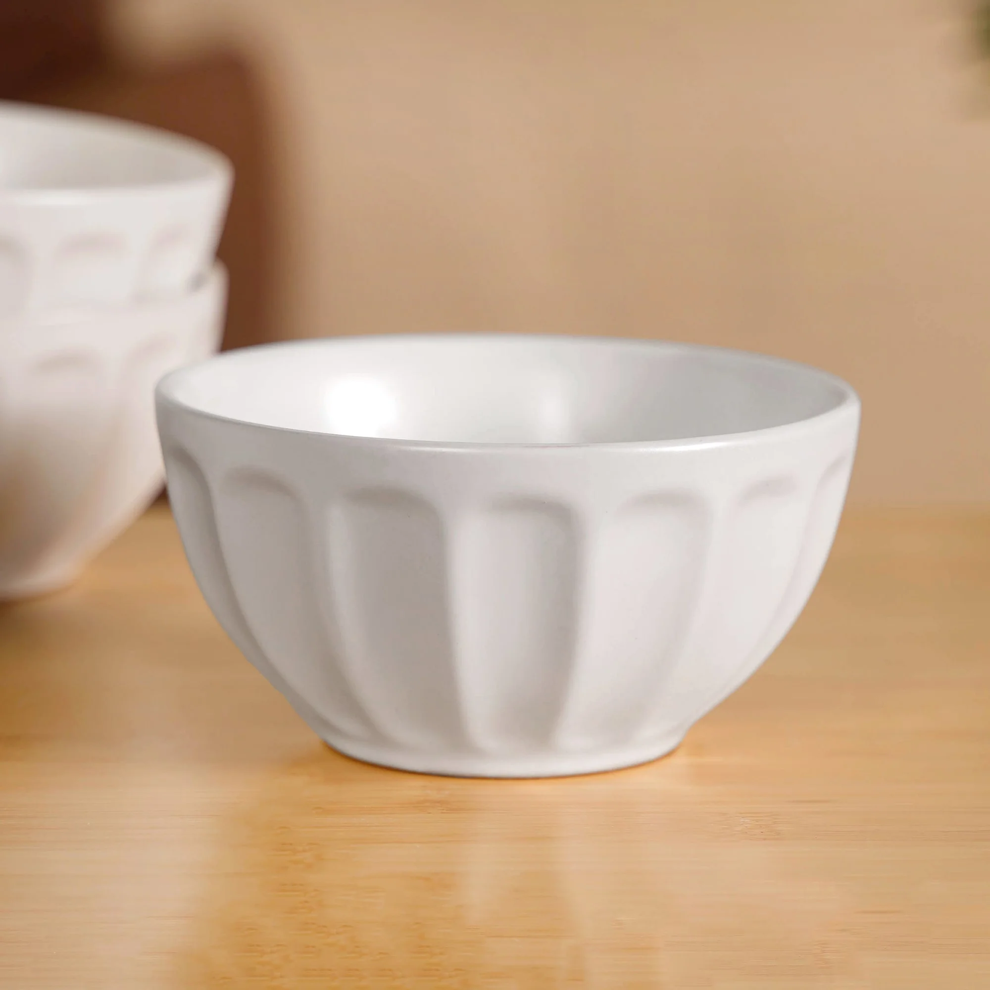 Embossed Cream Ceramic Bowl Set Of 4 580ml - Image 7