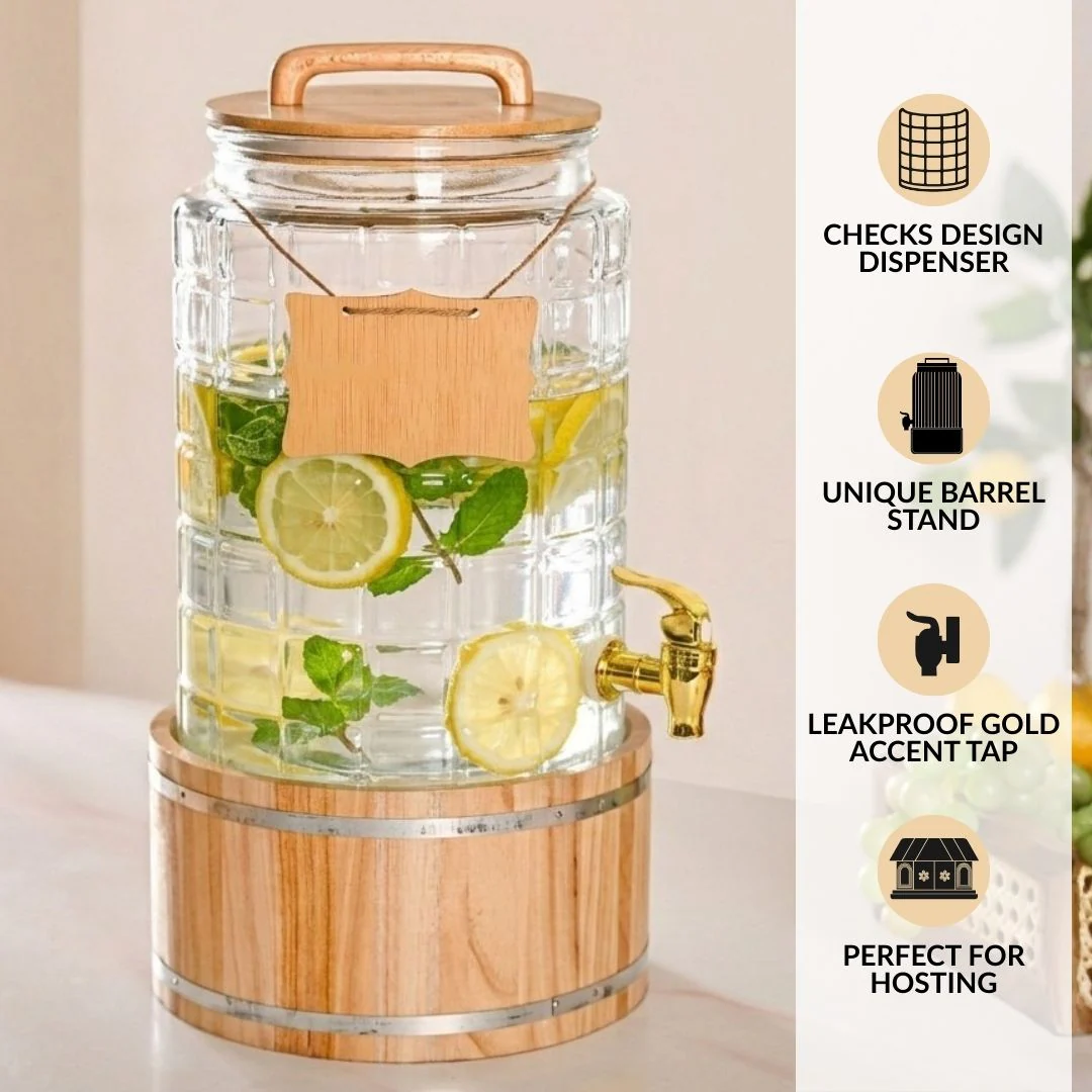 Embossed Glass Beverage Dispenser With Stand 7500ml - Image 2