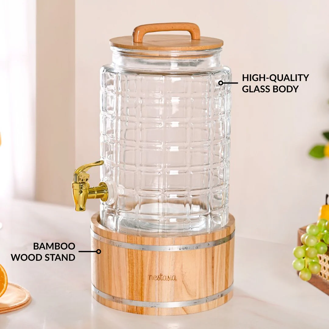 Embossed Glass Beverage Dispenser With Stand 7500ml - Image 3
