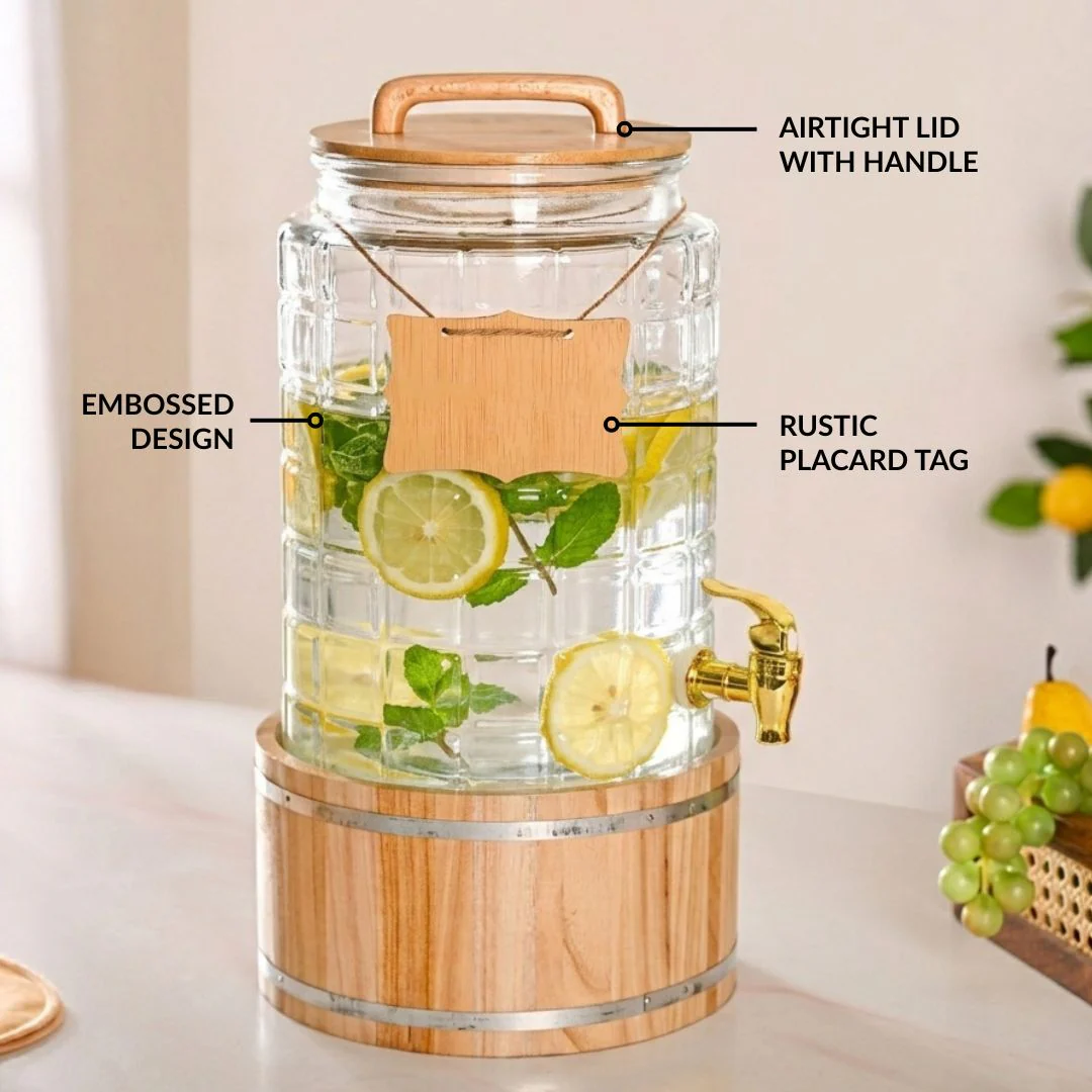 Embossed Glass Beverage Dispenser With Stand 7500ml - Image 6