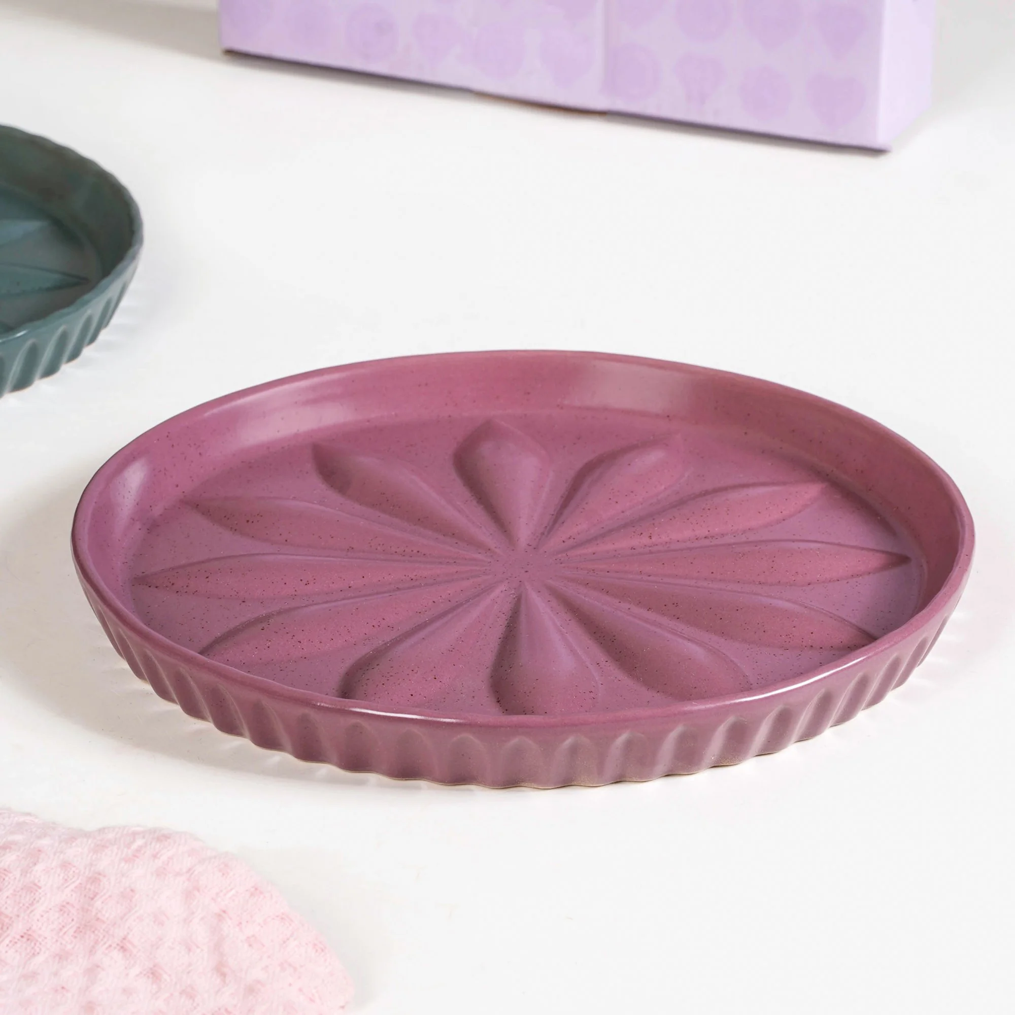 Embossed Green Mauve Salad Plate Set Of 2 19cm - Image 6