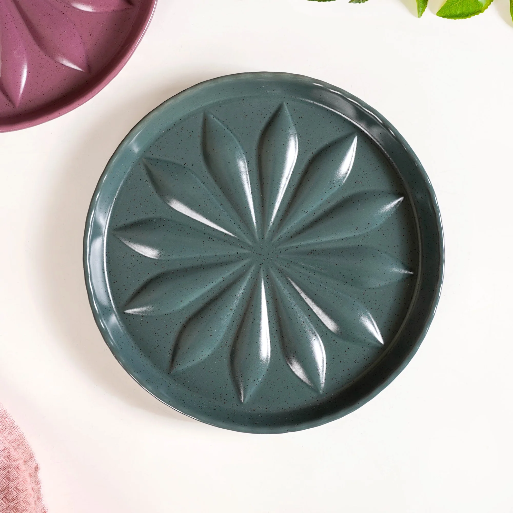 Embossed Green Mauve Salad Plate Set Of 2 19cm - Image 7