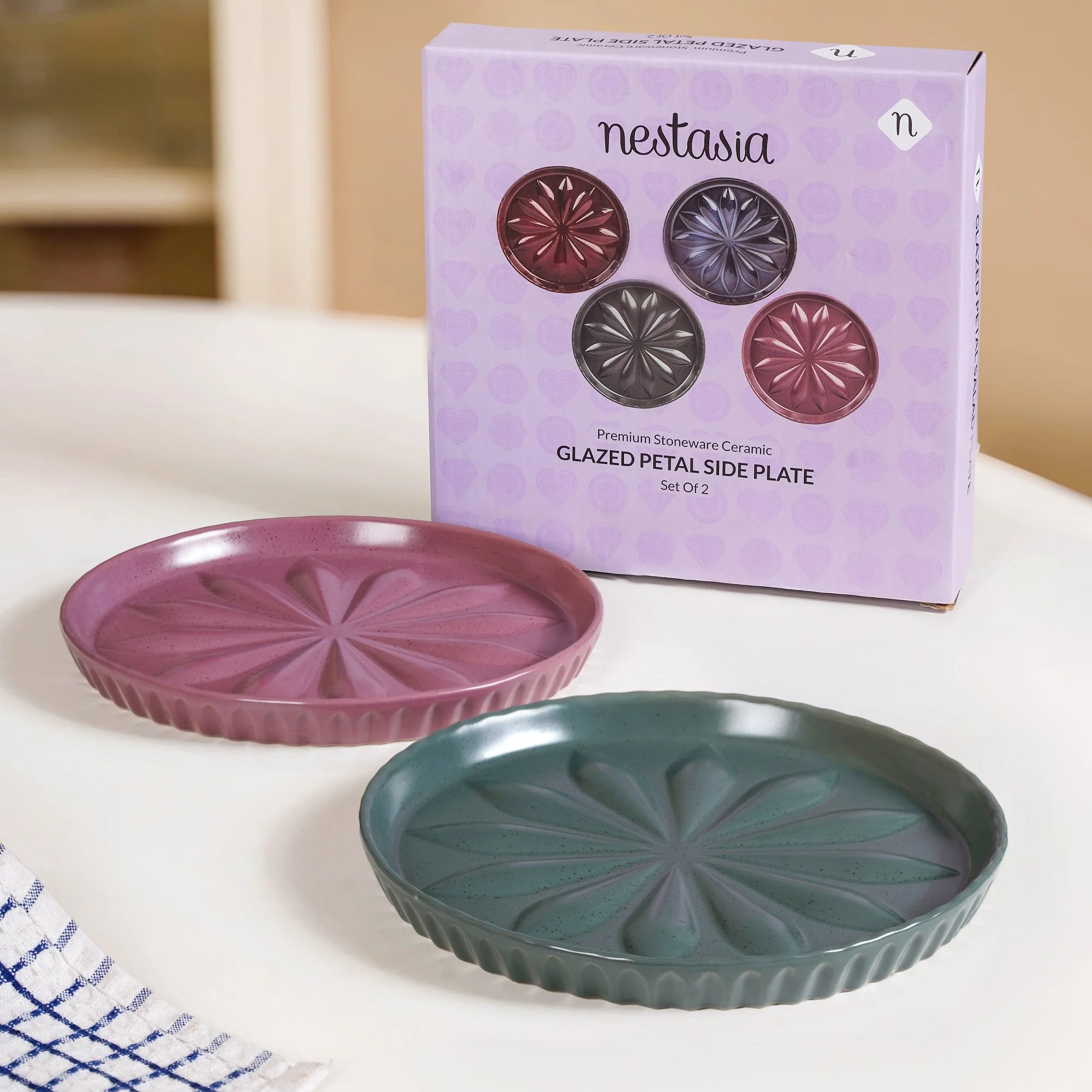 Embossed Green Mauve Salad Plate Set Of 2 19cm - Image 9