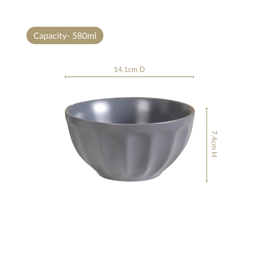 Embossed Grey Ceramic Bowl Set Of 4 580ml - Image 4
