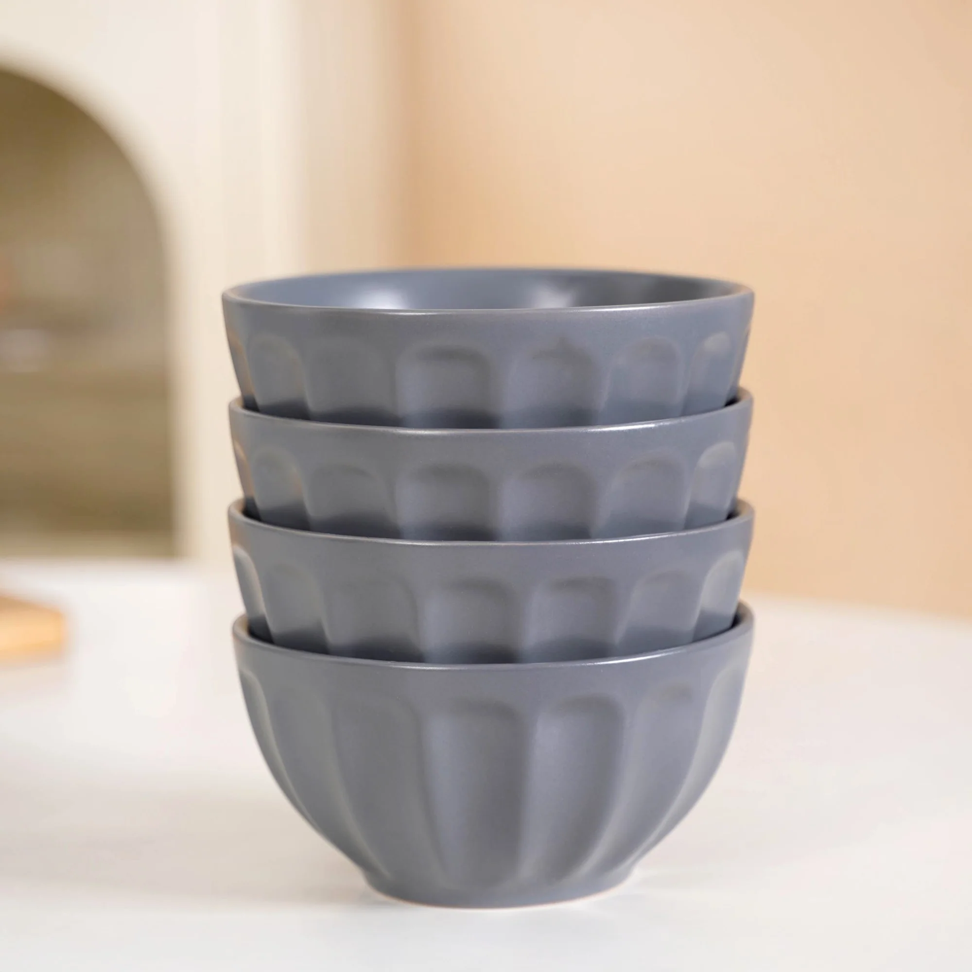 Embossed Grey Ceramic Bowl Set Of 4 580ml - Image 7