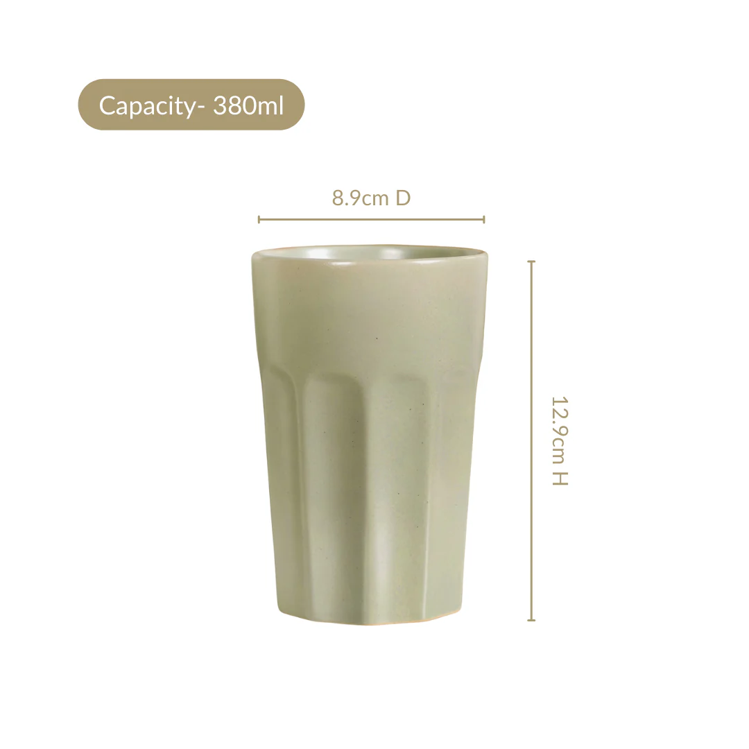 Embossed Sage Green Ceramic Tumbler Set Of 4 380ml - Image 3