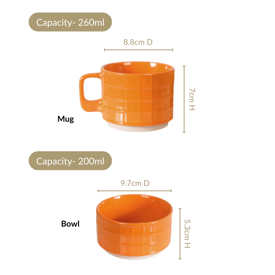 Embossed Stackable 2 Cup 2 Bowl Set Pop Orange Sage Green - Image 4