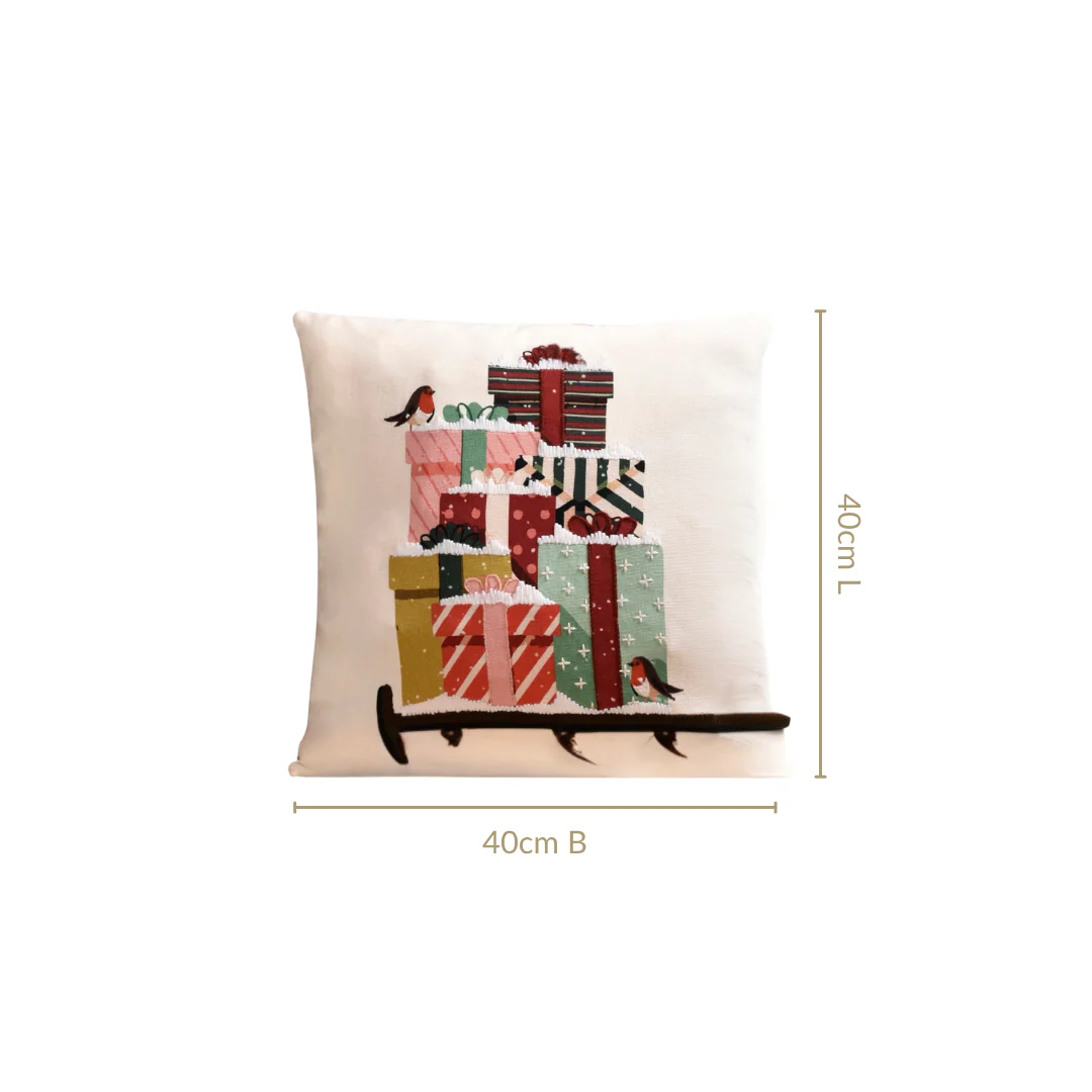 Embroidered Christmas Gifts Cushion Cover 40x40cm - Image 3