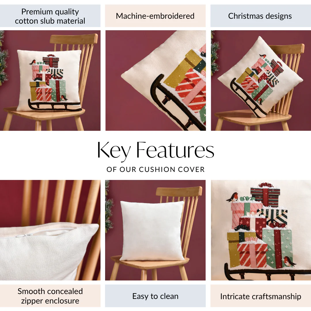 Embroidered Christmas Gifts Cushion Cover 40x40cm - Image 4