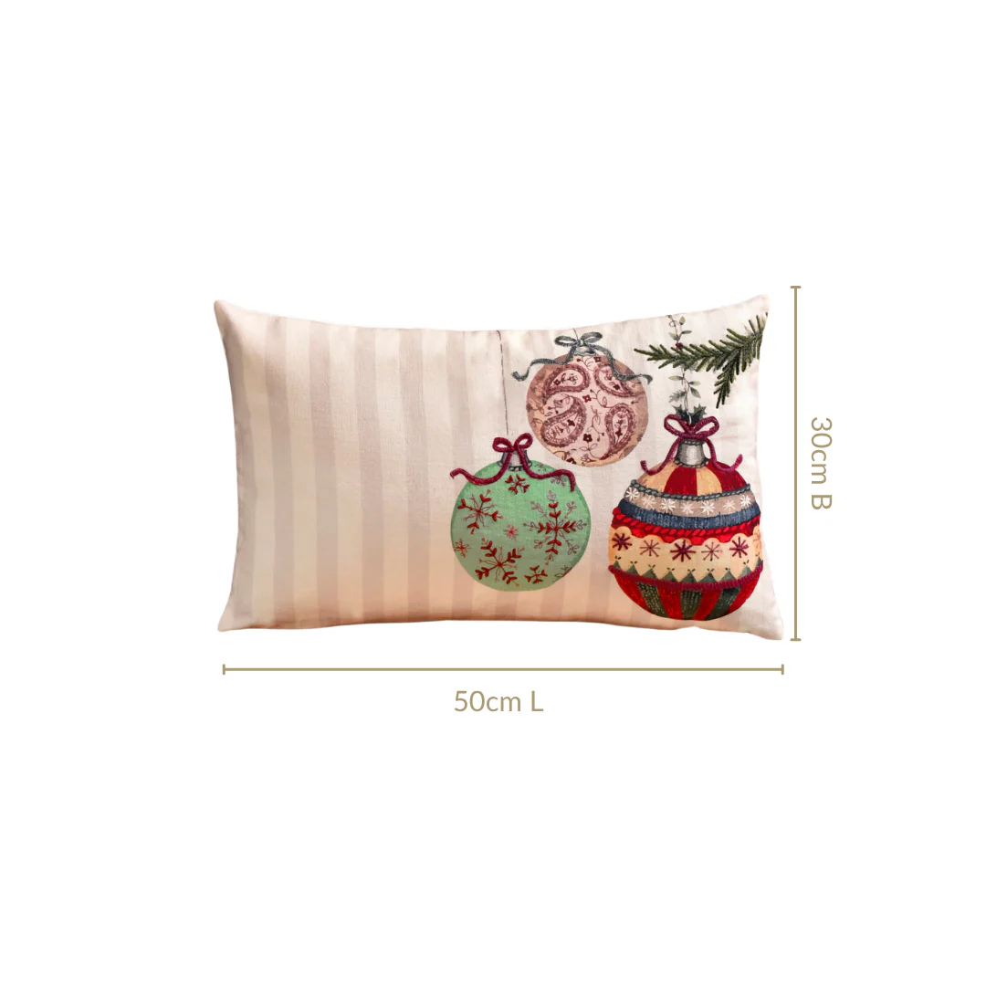 Embroidered Christmas Ornament Cotton Cushion Cover 50x30cm - Image 3