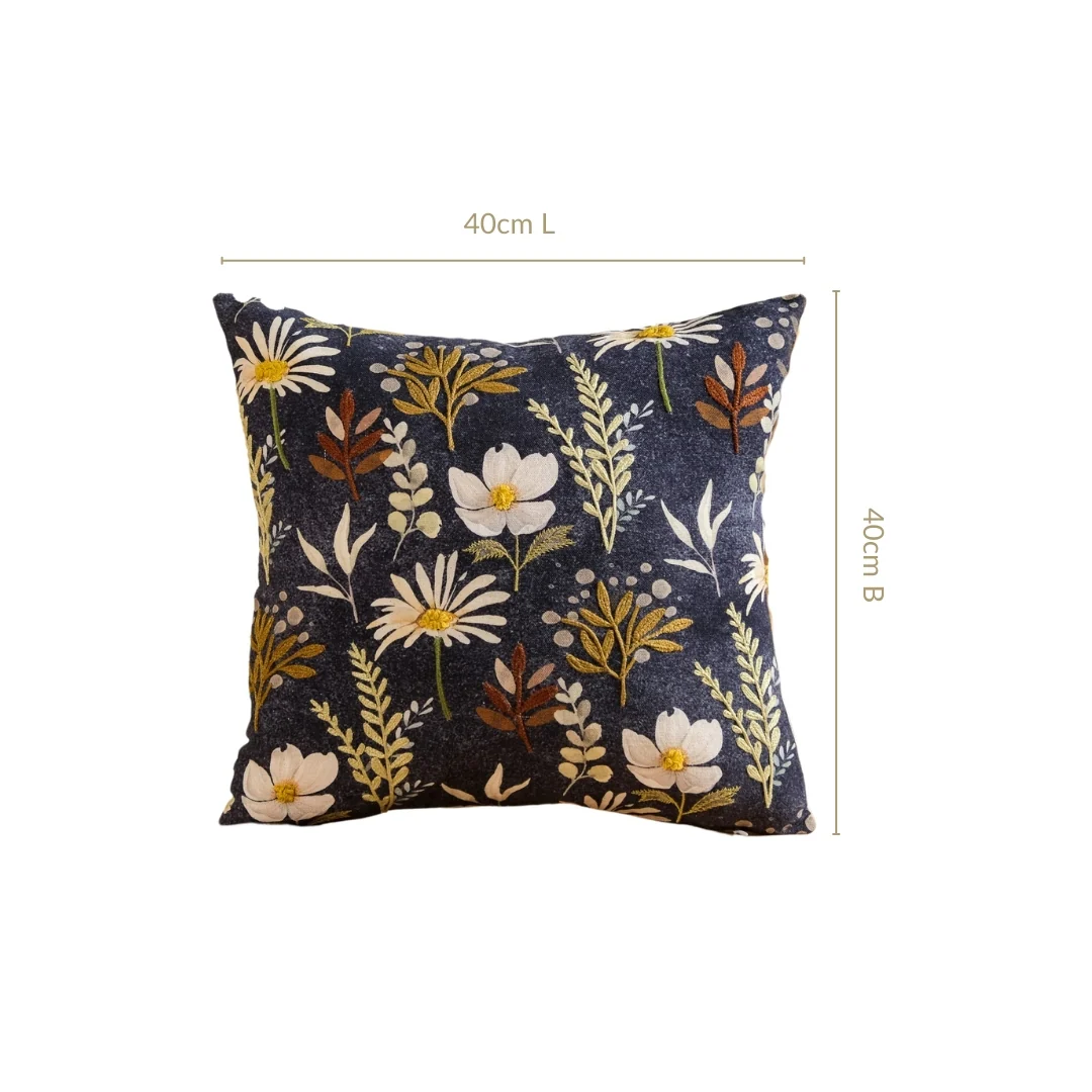Embroidered Garden Cotton Cushion Cover 40x40cm - Image 3