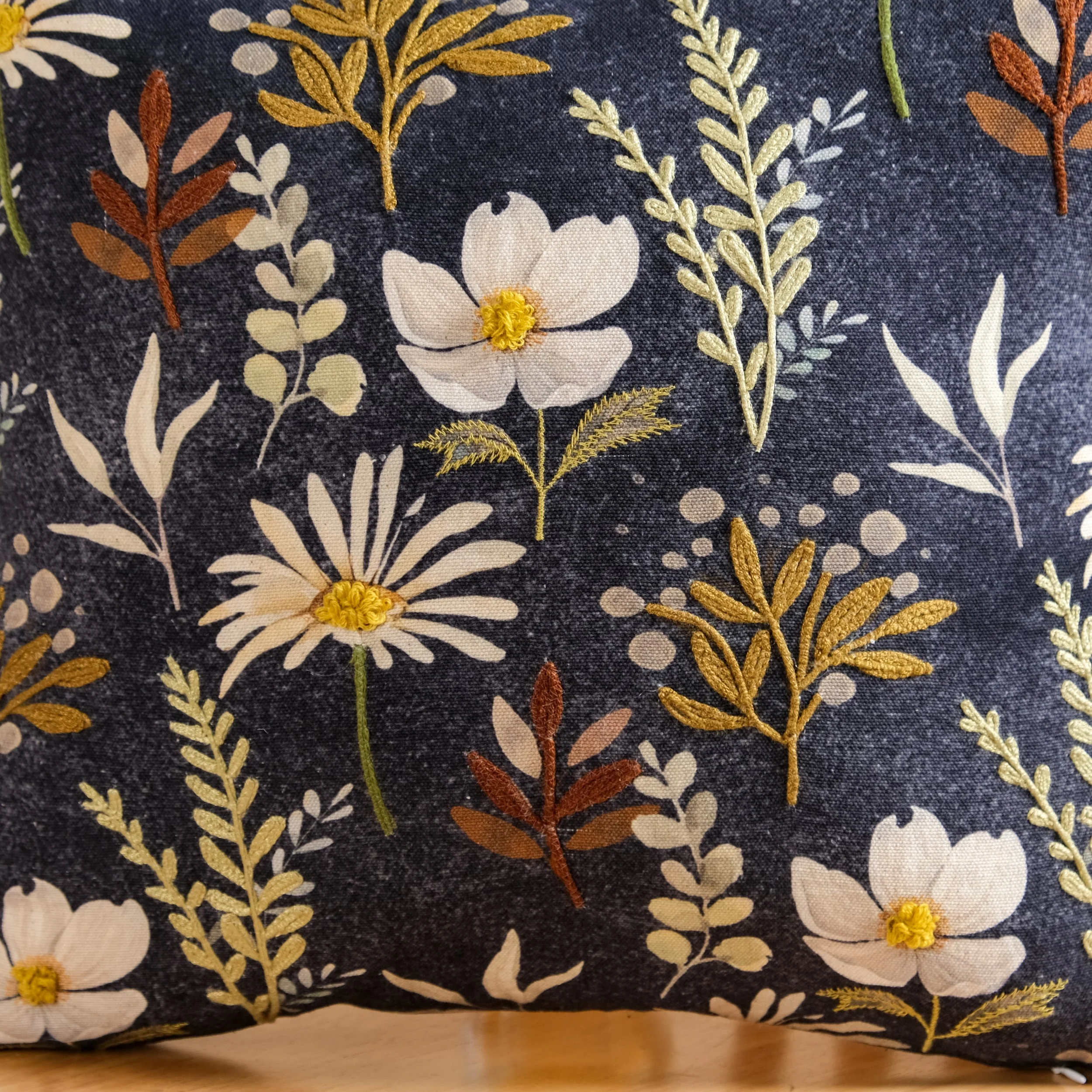 Embroidered Garden Cotton Cushion Cover 40x40cm - Image 5
