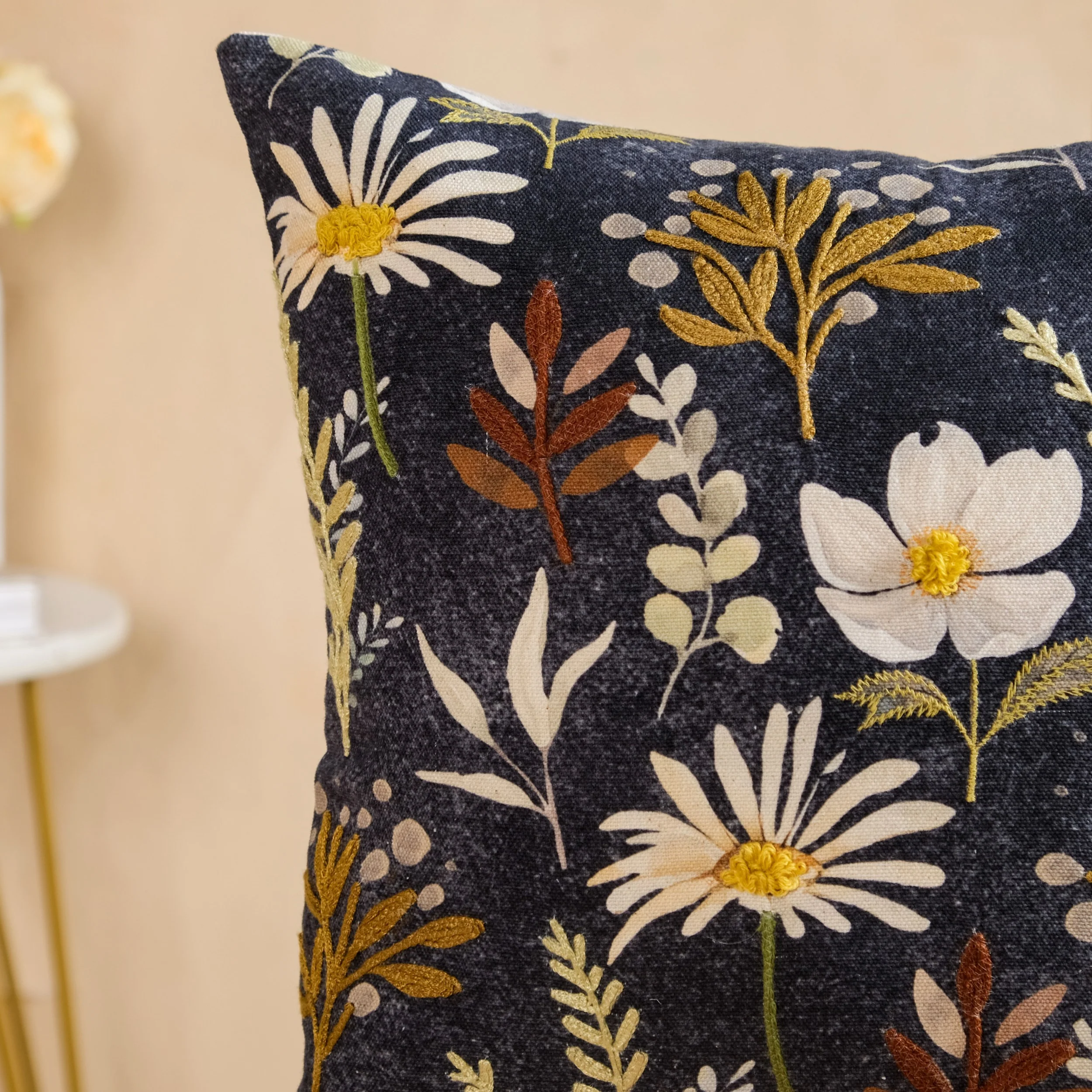 Embroidered Garden Cotton Cushion Cover 40x40cm - Image 6