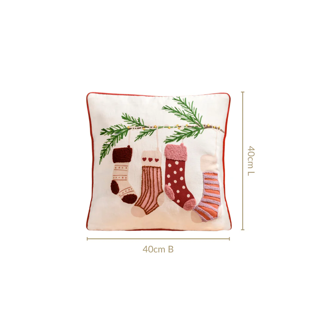 Embroidered Stockings Cotton Cushion Cover 40x40cm - Image 3