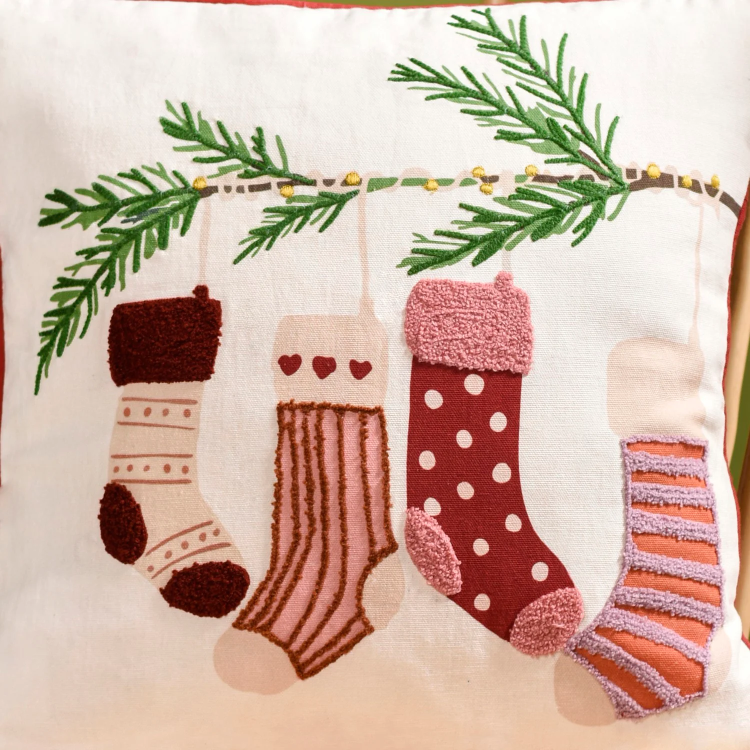 Embroidered Stockings Cotton Cushion Cover 40x40cm - Image 7