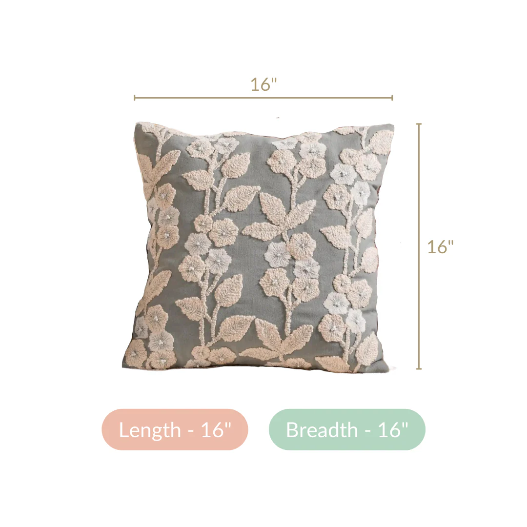 Embroidery Linen Cushion Cover Grey 16x16 Inch - Image 6