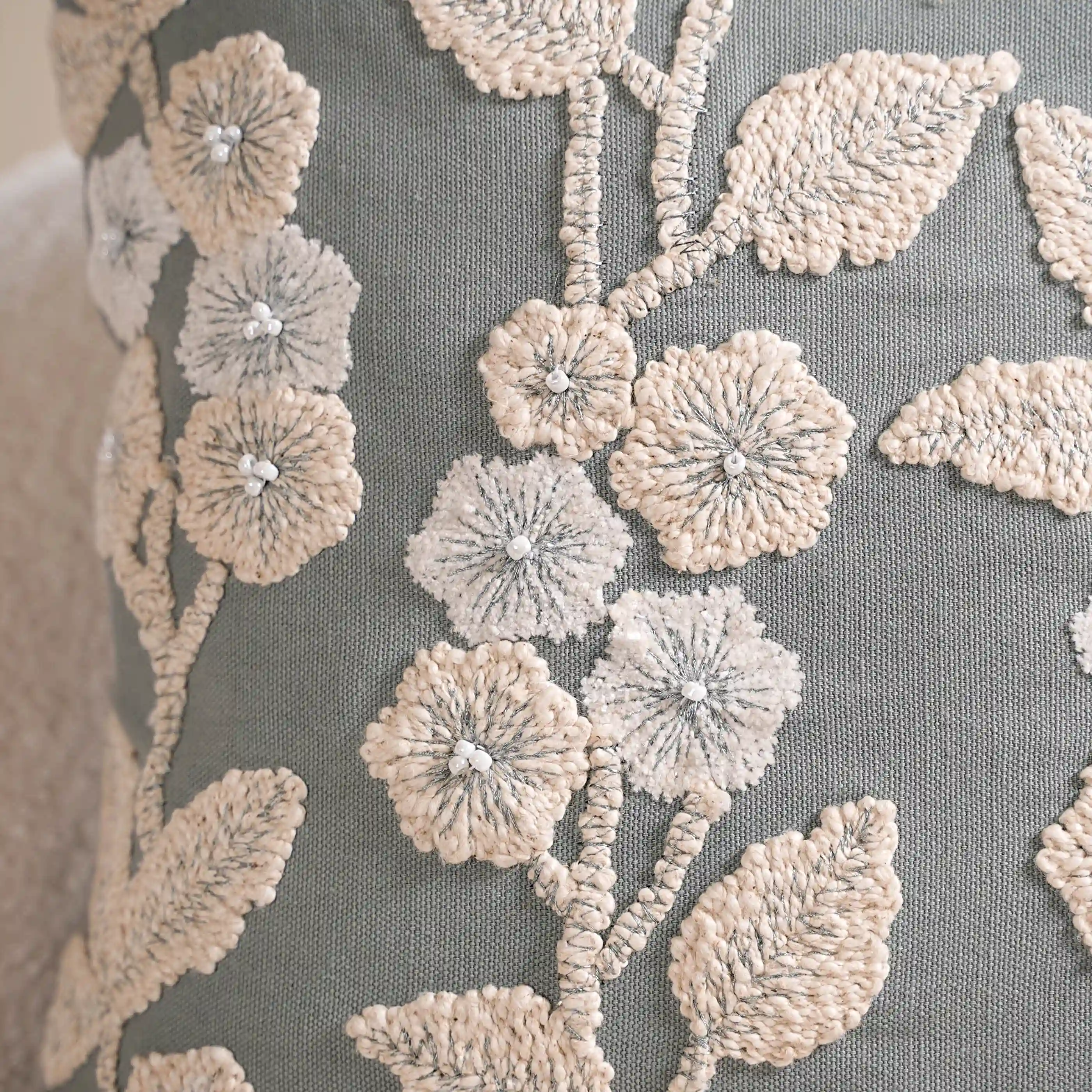Embroidery Linen Cushion Cover Grey 16x16 Inch - Image 7