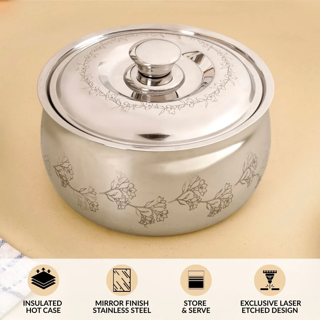 Engraved Floral Stainless Steel Hot Pot Casserole 1500ml - Image 2