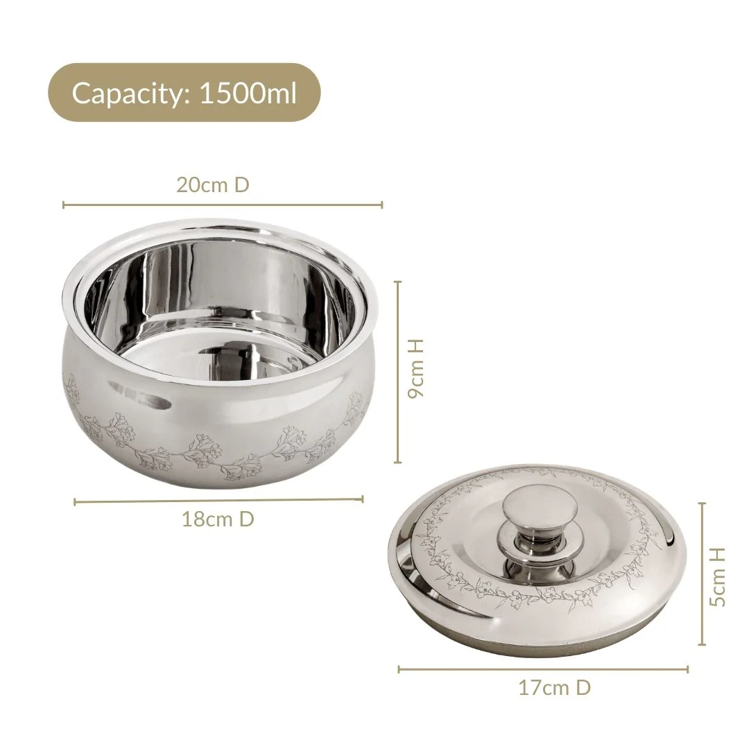 Engraved Floral Stainless Steel Hot Pot Casserole 1500ml - Image 4