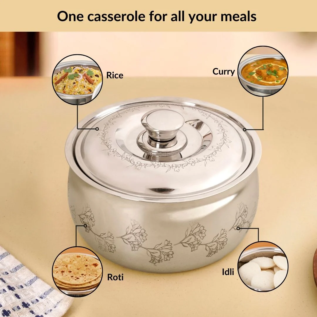Engraved Floral Stainless Steel Hot Pot Casserole 1500ml - Image 7