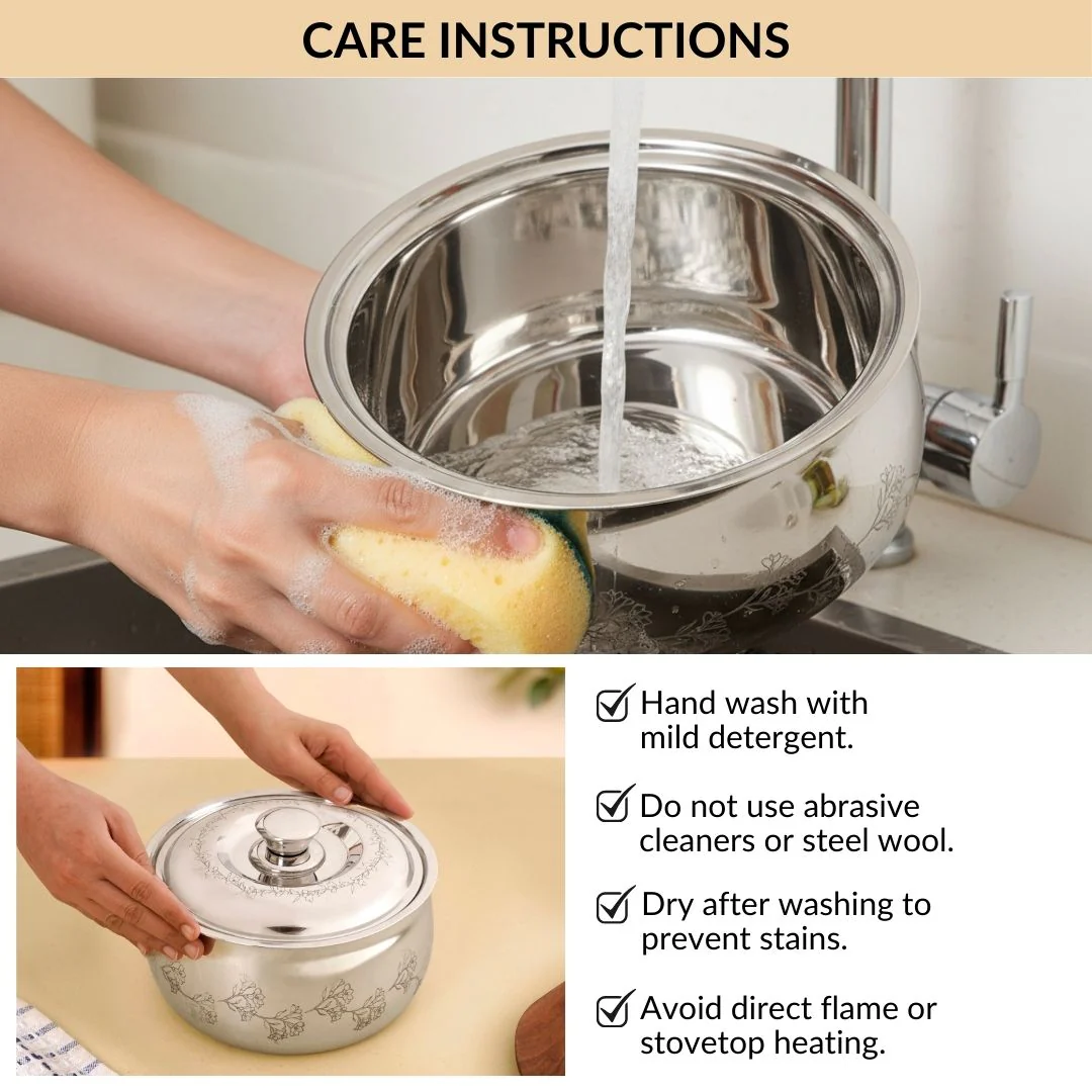 Engraved Floral Stainless Steel Hot Pot Casserole 1500ml - Image 9