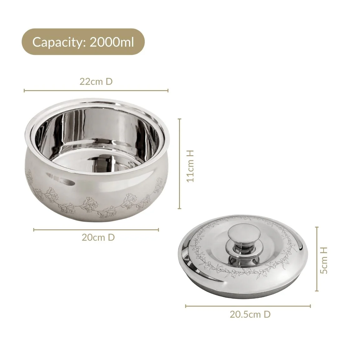 Engraved Floral Stainless Steel Hot Pot Casserole 2000ml - Image 4