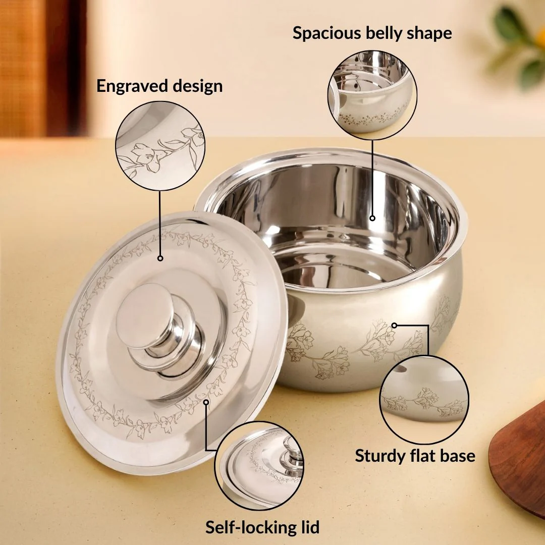 Engraved Floral Stainless Steel Hot Pot Casserole 2000ml - Image 5