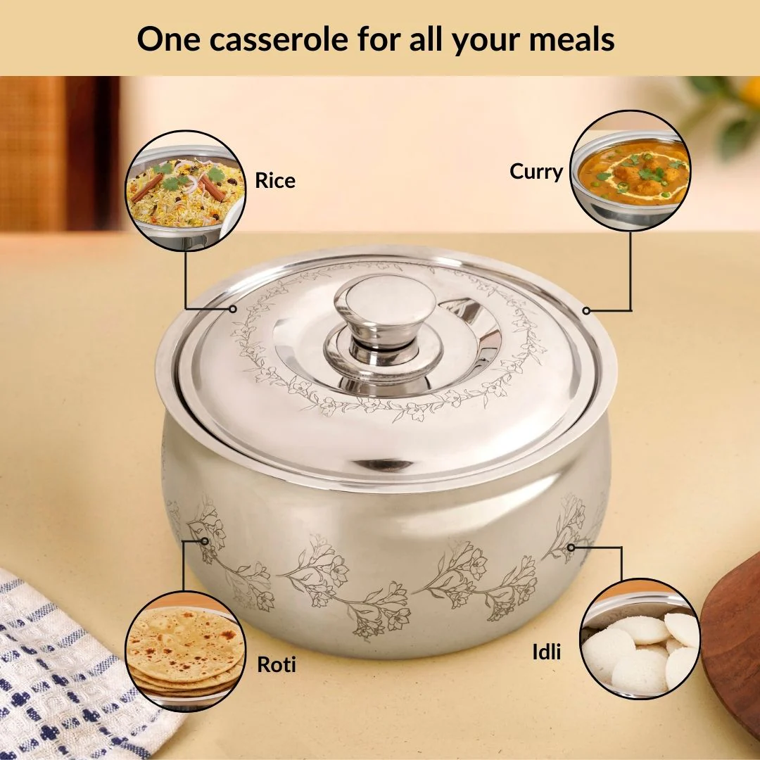 Engraved Floral Stainless Steel Hot Pot Casserole 2000ml - Image 7