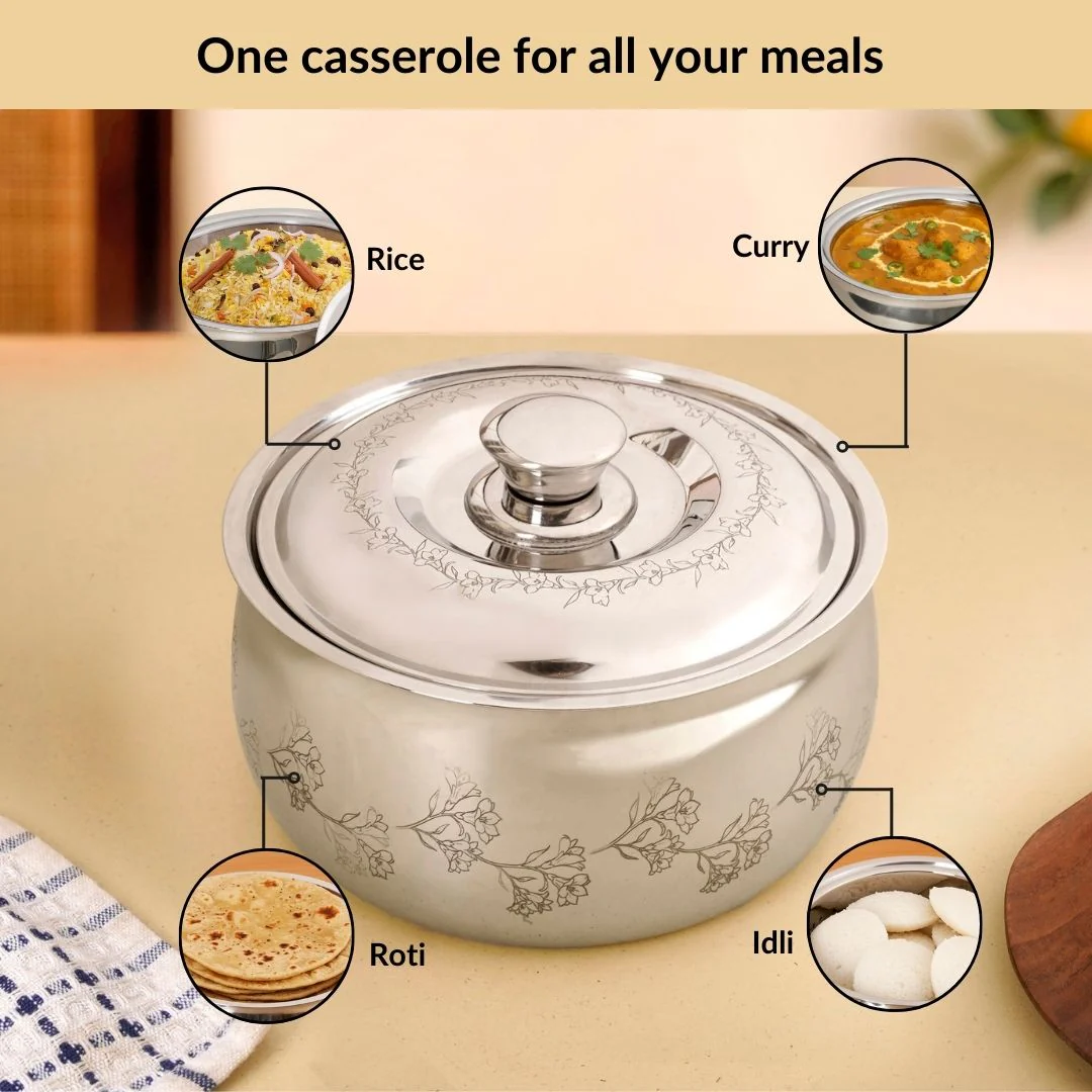 Etched Floral Insulated Stainless Steel Casserole 3000ml - Image 7
