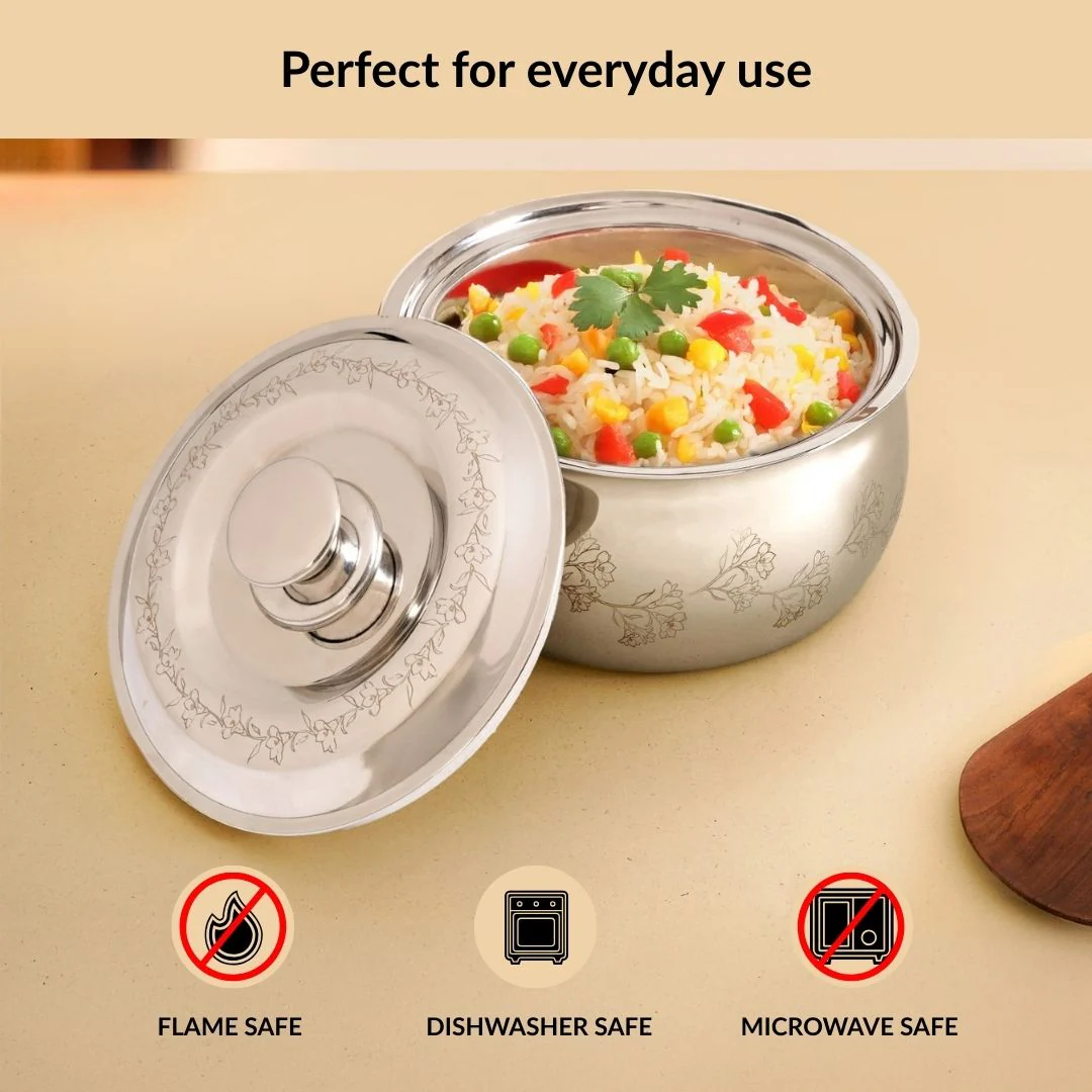 Etched Floral Insulated Stainless Steel Casserole 3000ml - Image 8