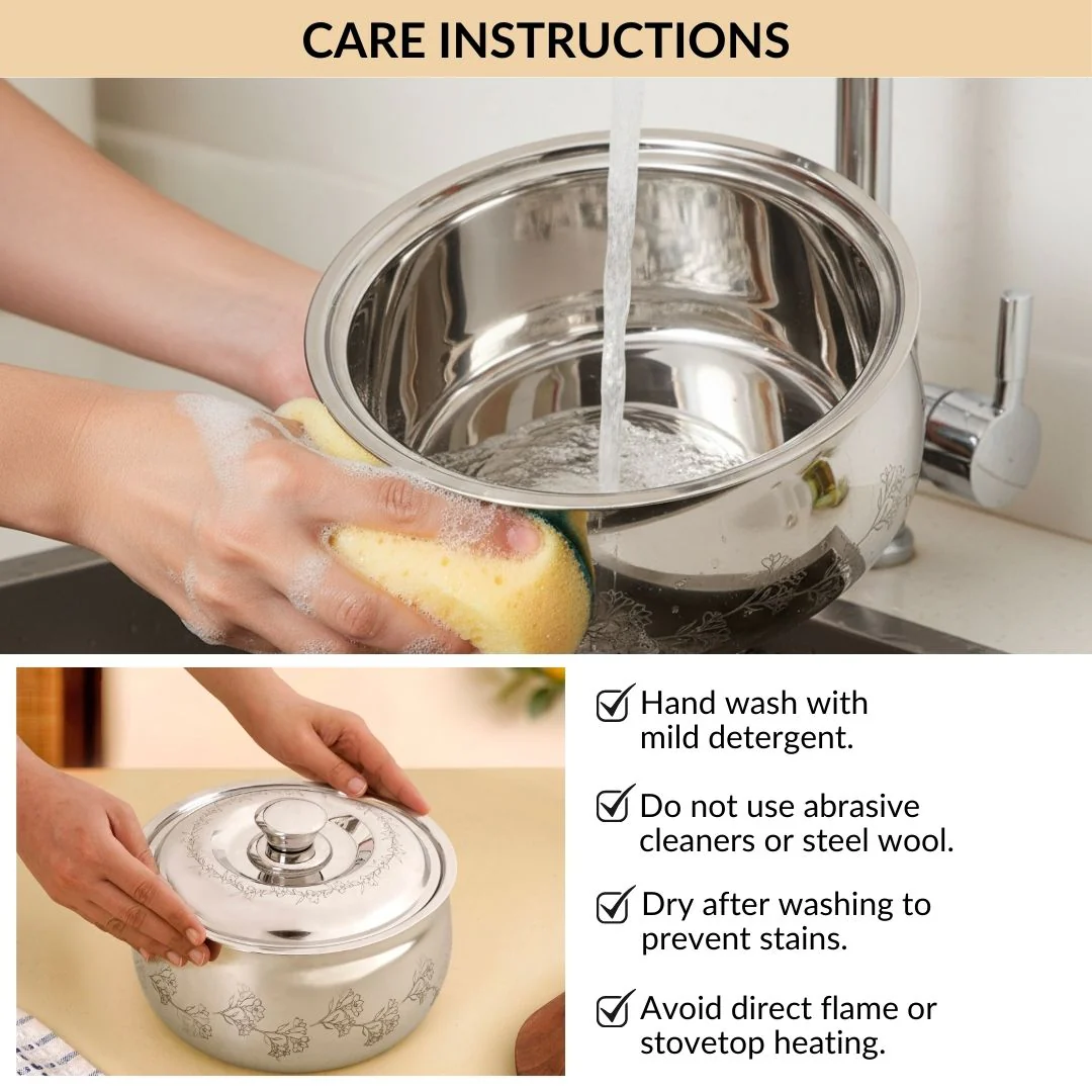 Etched Floral Insulated Stainless Steel Casserole 3000ml - Image 9