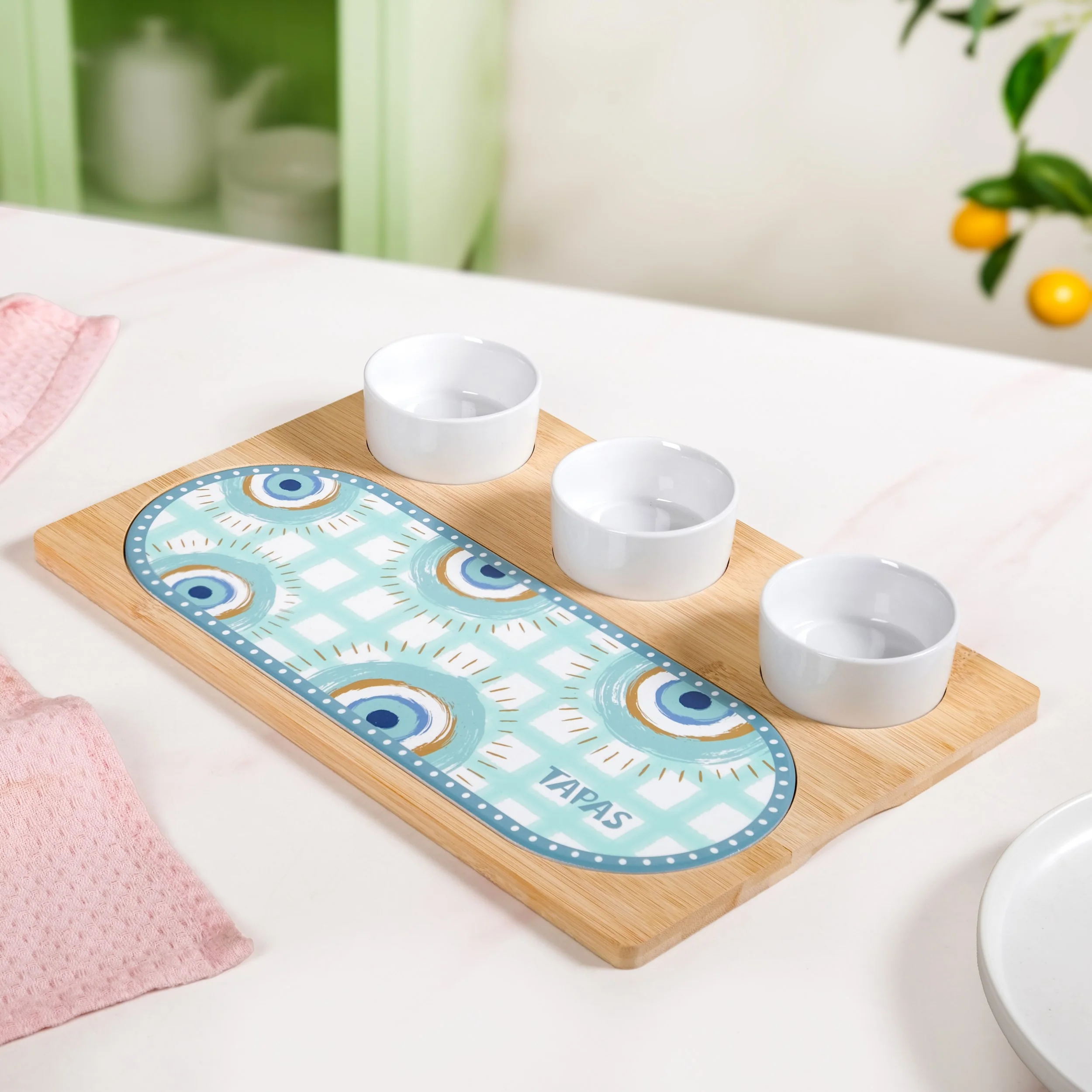 Evil Eye Serving Platter With Ceramic Bowls Set Of 4 - Image 2