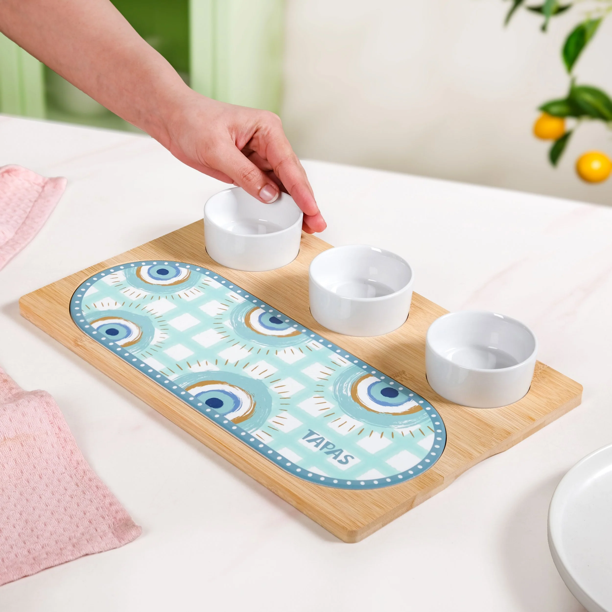 Evil Eye Serving Platter With Ceramic Bowls Set Of 4 - Image 3