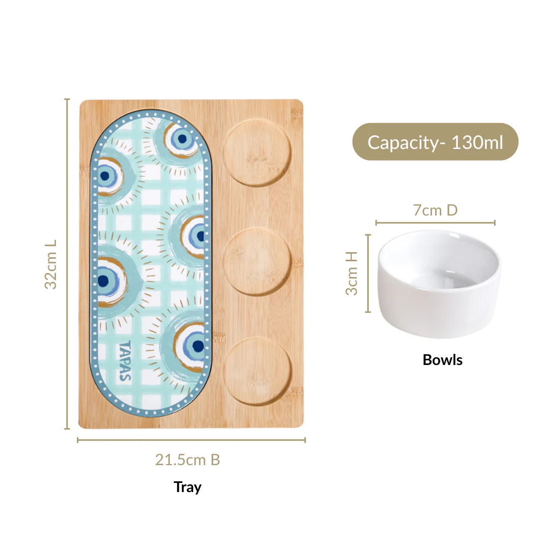 Evil Eye Serving Platter With Ceramic Bowls Set Of 4 - Image 4