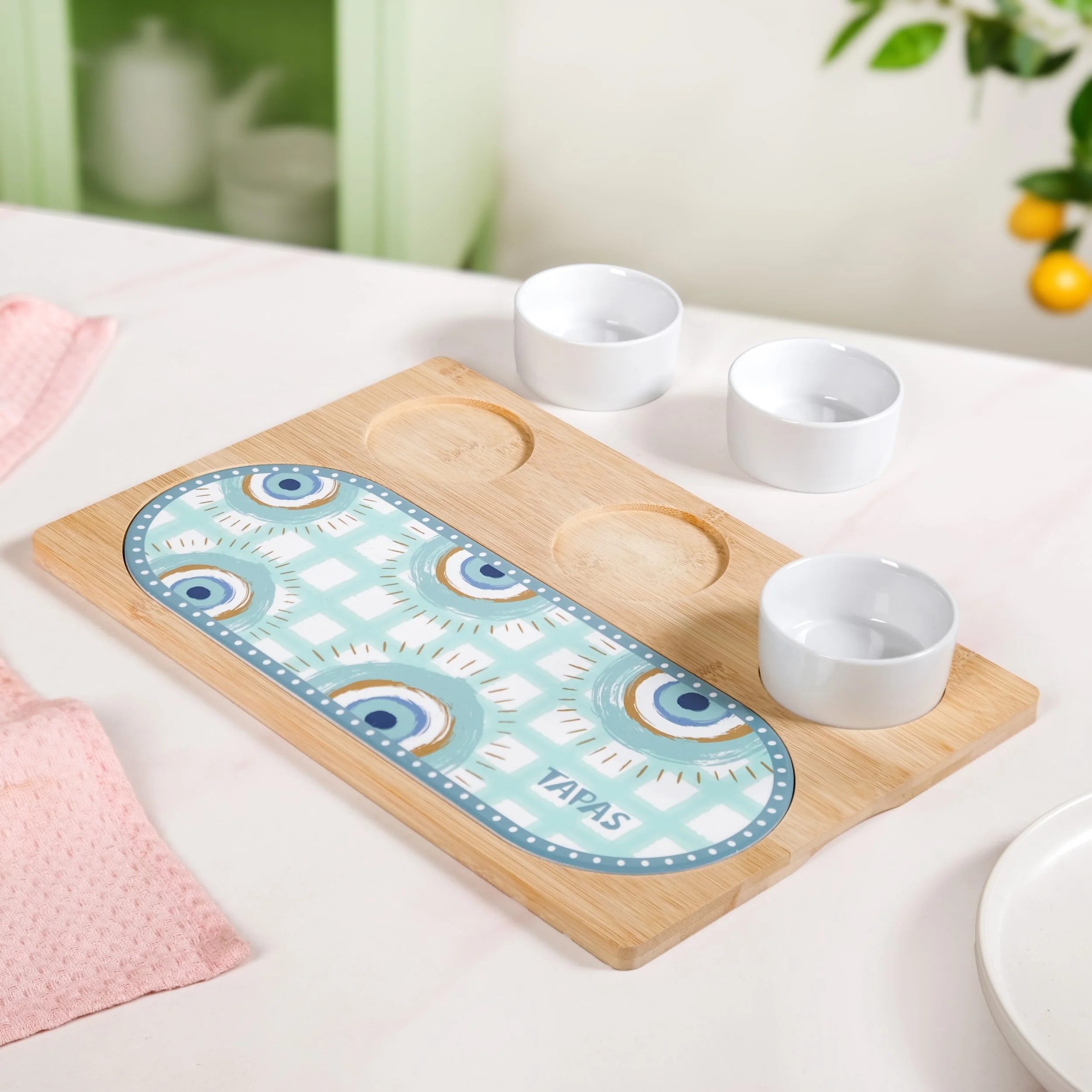 Evil Eye Serving Platter With Ceramic Bowls Set Of 4 - Image 6