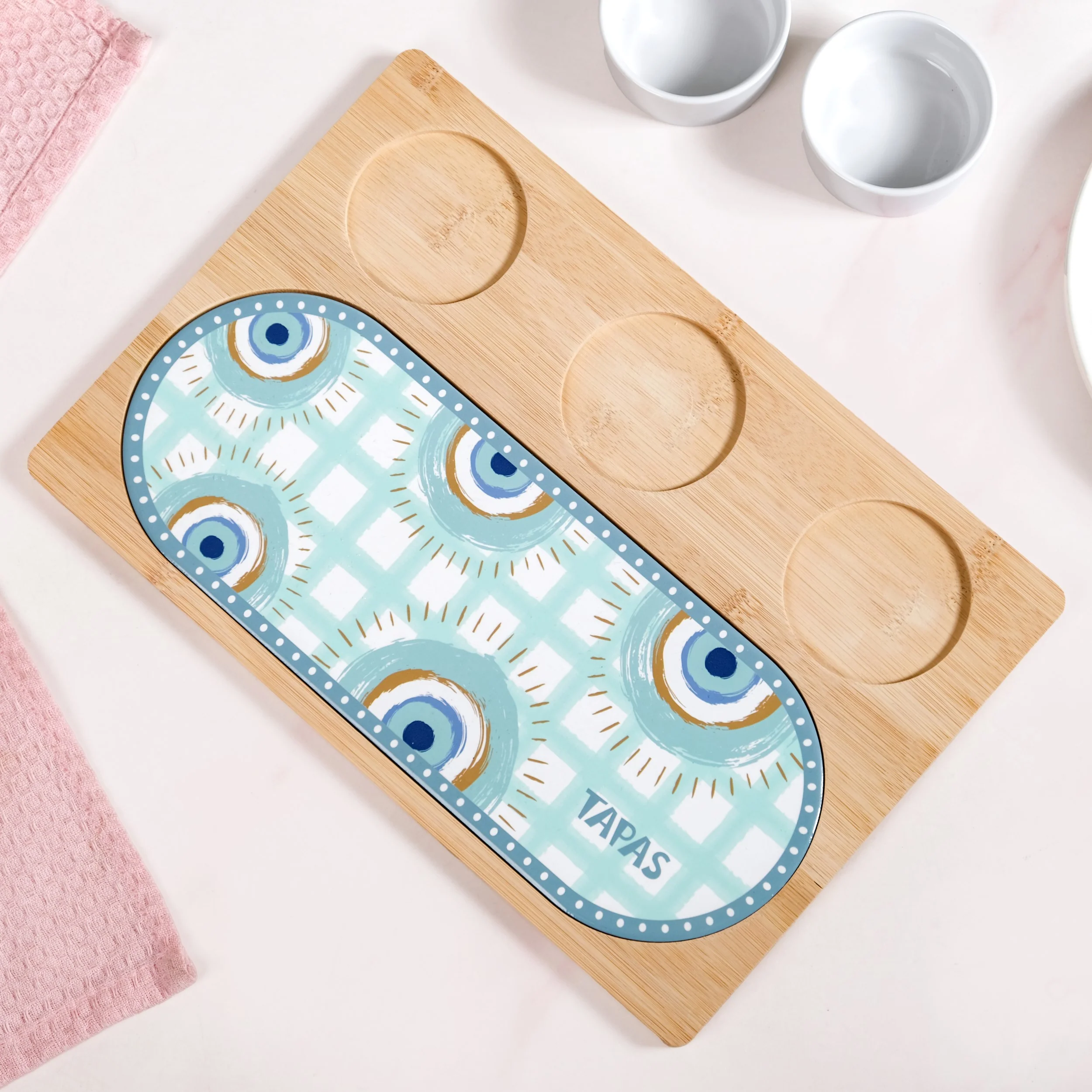 Evil Eye Serving Platter With Ceramic Bowls Set Of 4 - Image 8