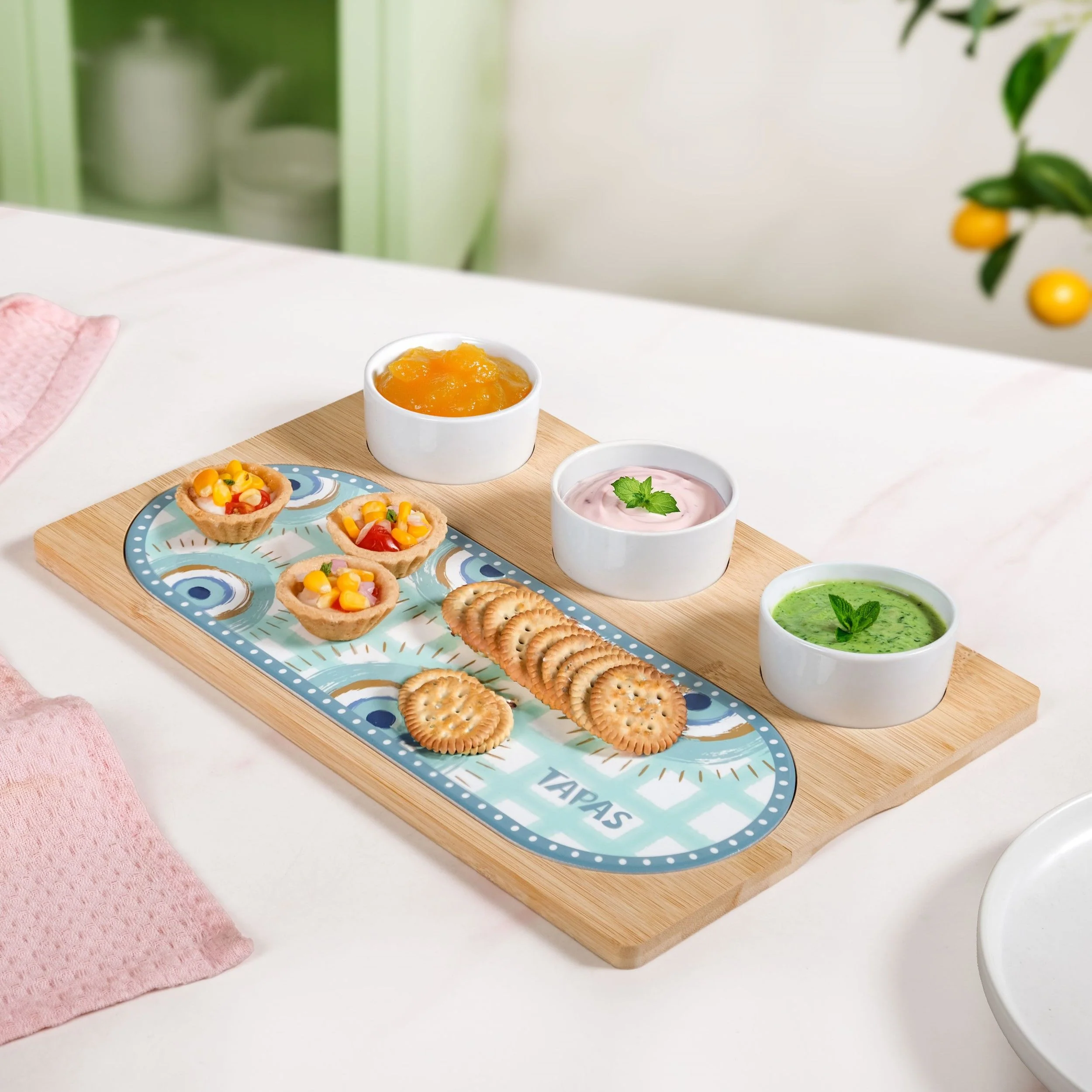 Evil Eye Serving Platter With Ceramic Bowls Set Of 4 - Image 9