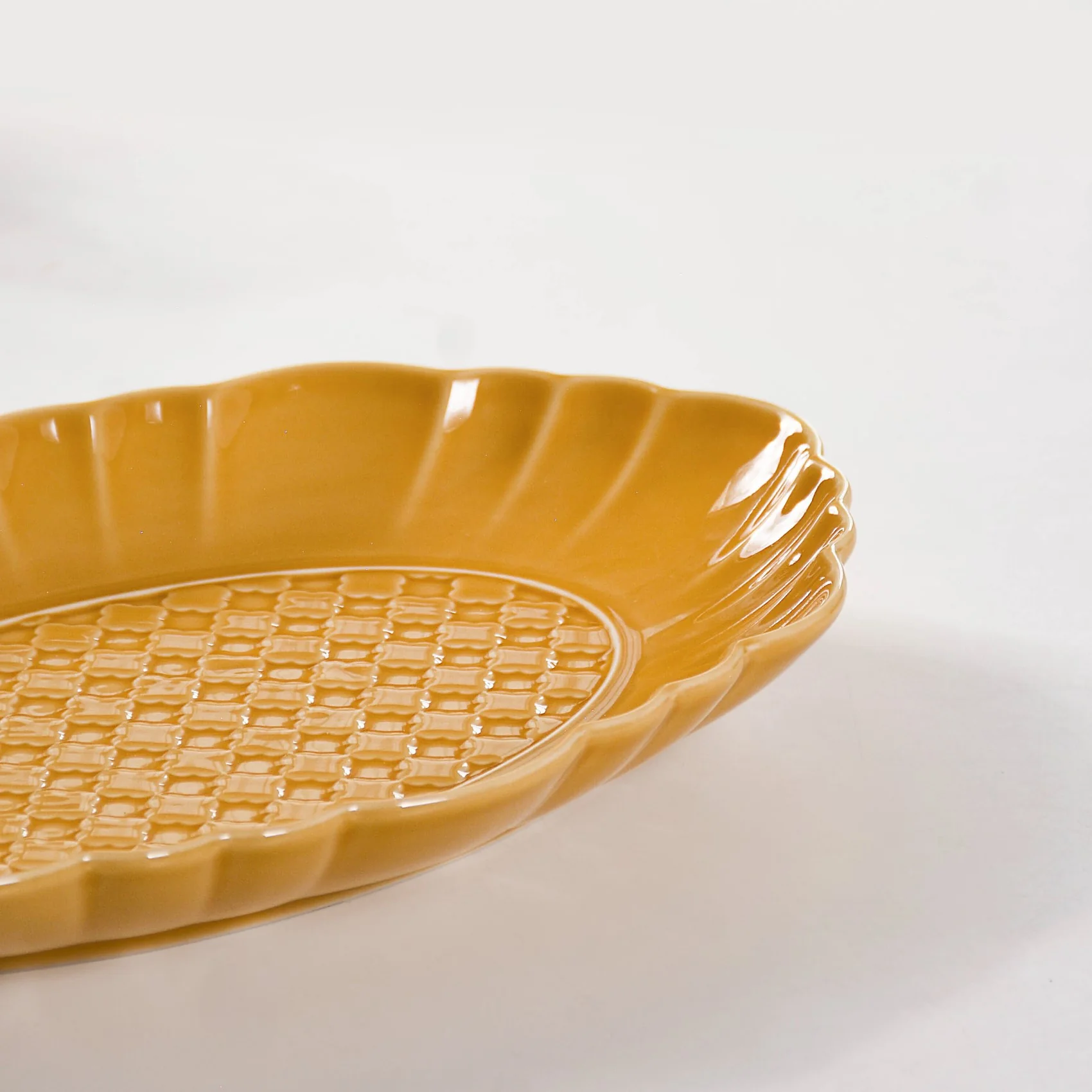 Exotic Moroccan Motif Platter Yellow Ochre Set Of 2 12 Inch - Image 3