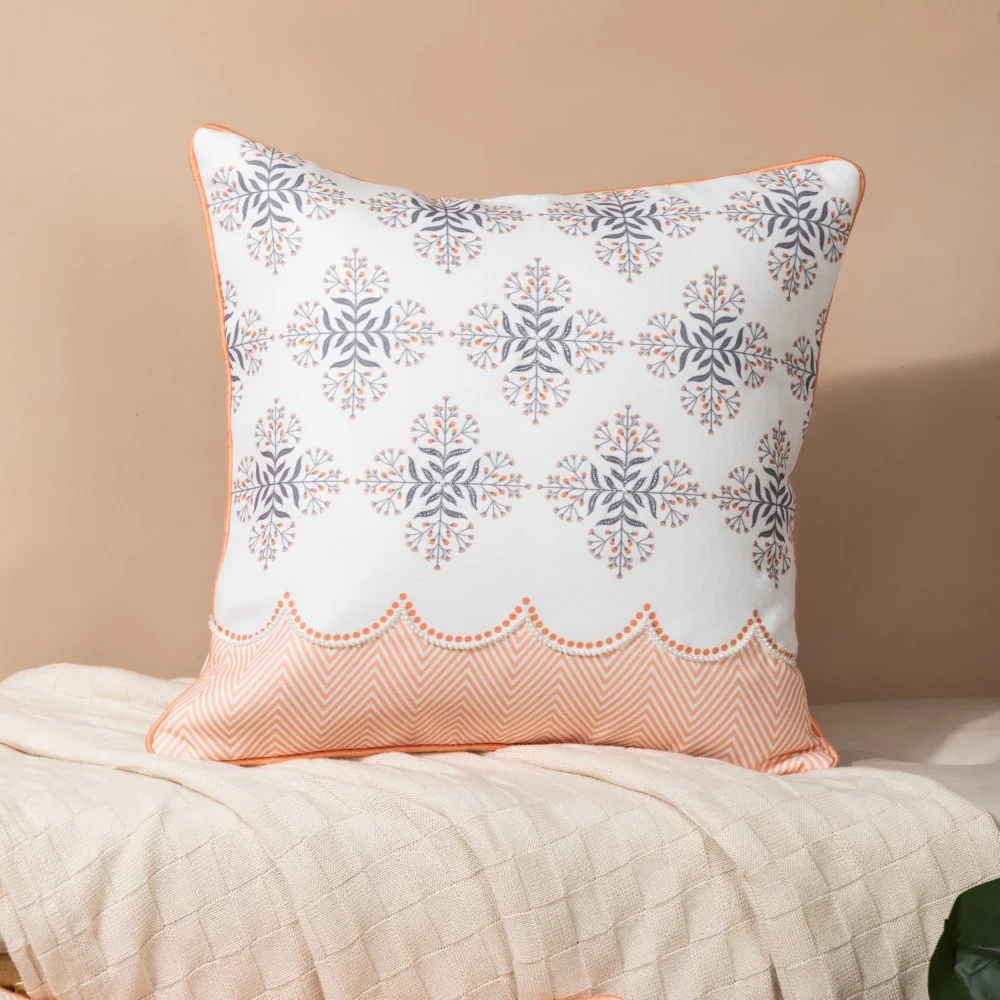 Faenza Handwork Cushion Cover Set Of 3 Peach 16 x 16 Inch - Image 3