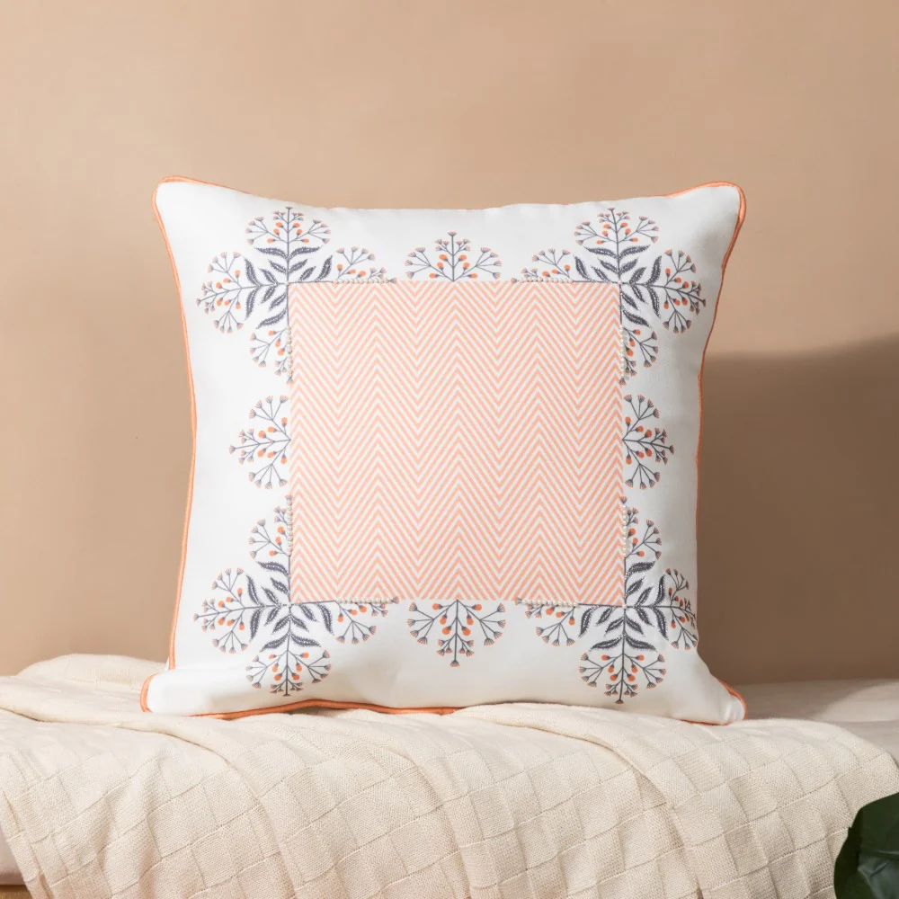 Faenza Handwork Cushion Cover Set Of 3 Peach 16 x 16 Inch - Image 4