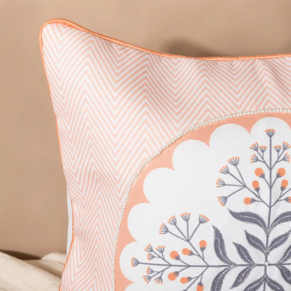 Faenza Handwork Cushion Cover Set Of 3 Peach 16 x 16 Inch - Image 7
