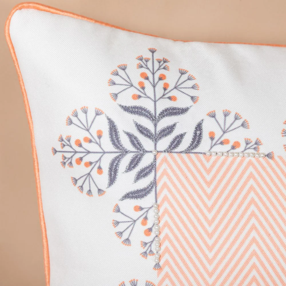 Faenza Handwork Cushion Cover Set Of 3 Peach 16 x 16 Inch - Image 8